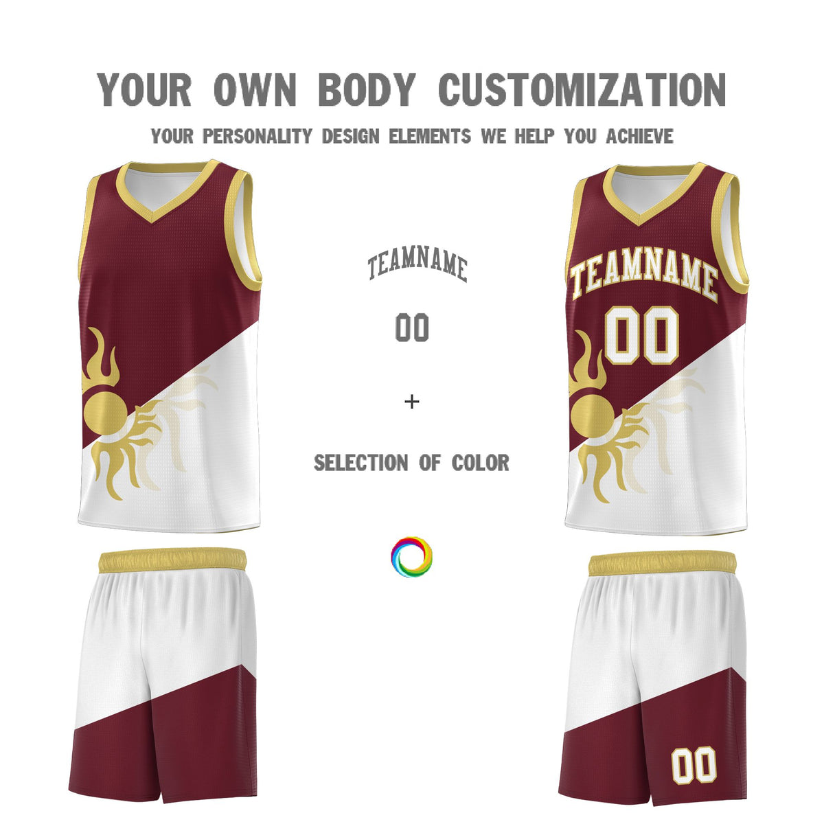 Custom Youth Basketball Jerseys - Burgundy White Sunburst Design Two Tone Uniforms