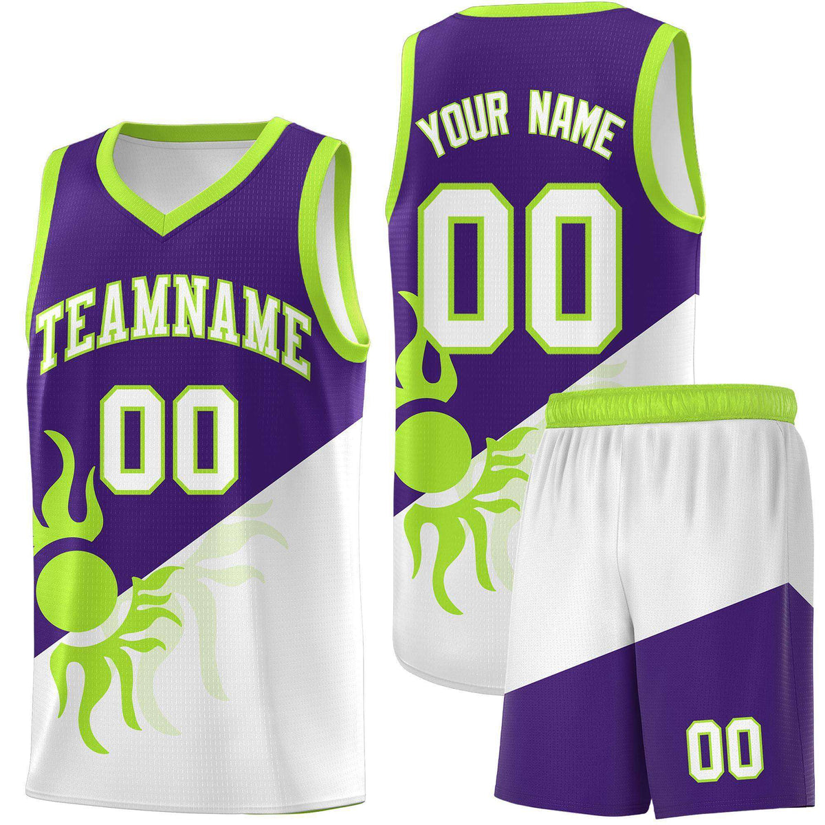 Custom Youth Basketball Jerseys - Purple White Radiant Sun Design Two Tone Uniforms