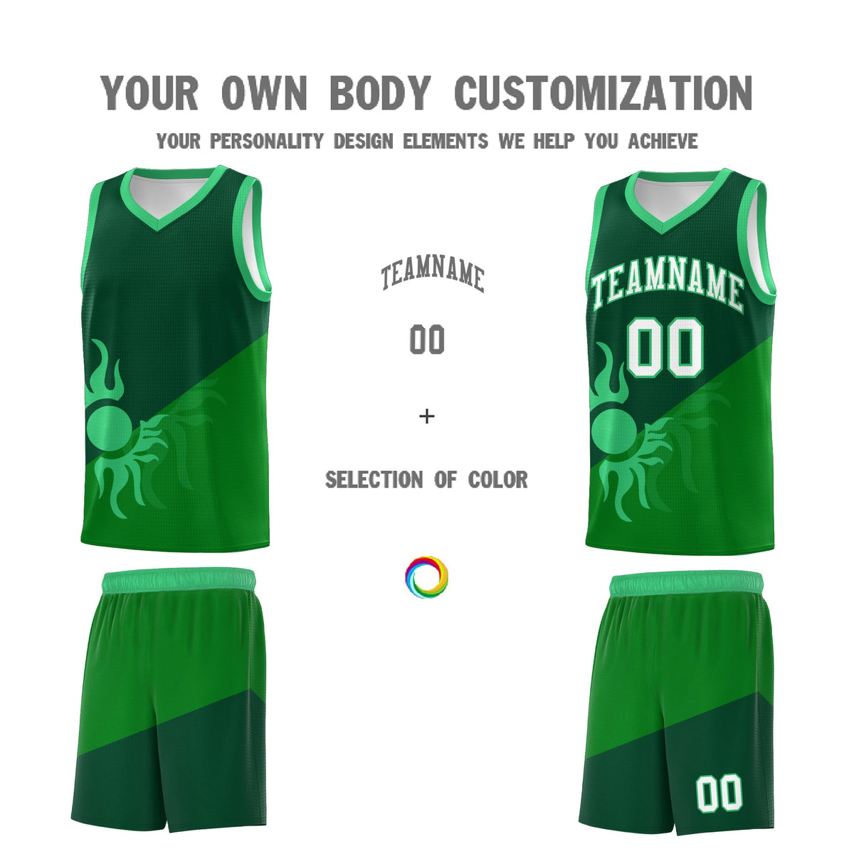 Custom Youth Basketball Jerseys - Kelly Green Kelly Green Sunburst Design Two Tone Uniforms