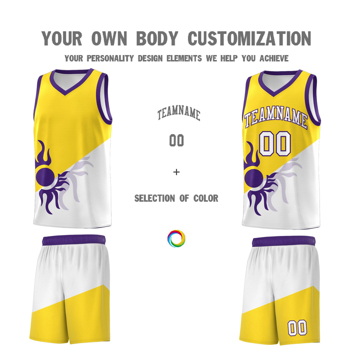 Custom Youth Basketball Jerseys - Gold White Radiant Sun Design Two Tone Uniforms