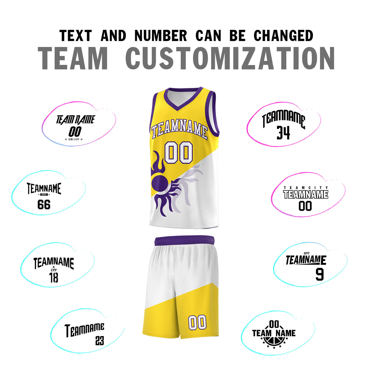 Custom Youth Basketball Jerseys - Gold White Radiant Sun Design Two Tone Uniforms