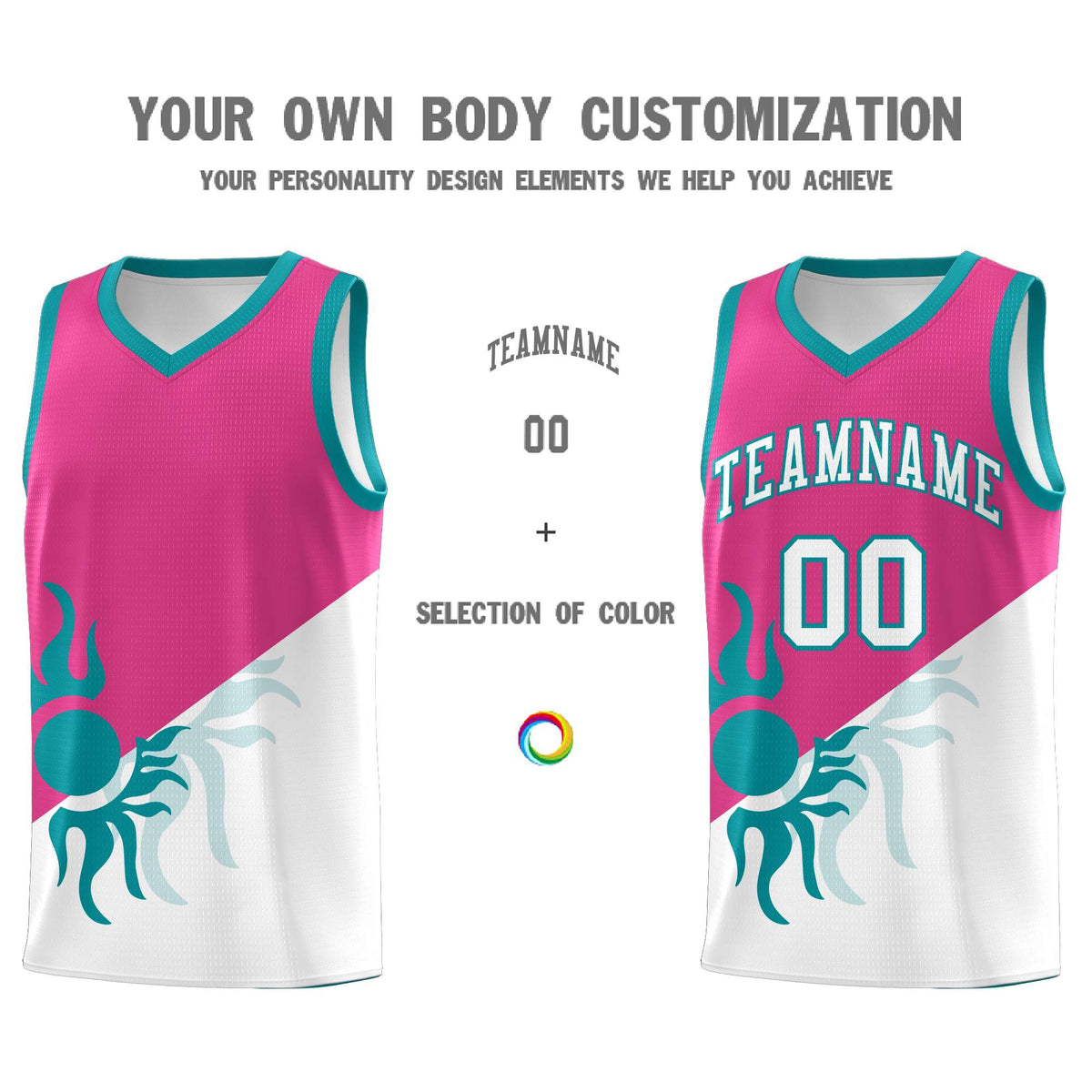 Custom Youth Basketball Jerseys - Rose Red White Radiant Sun Design Two Tone Uniforms