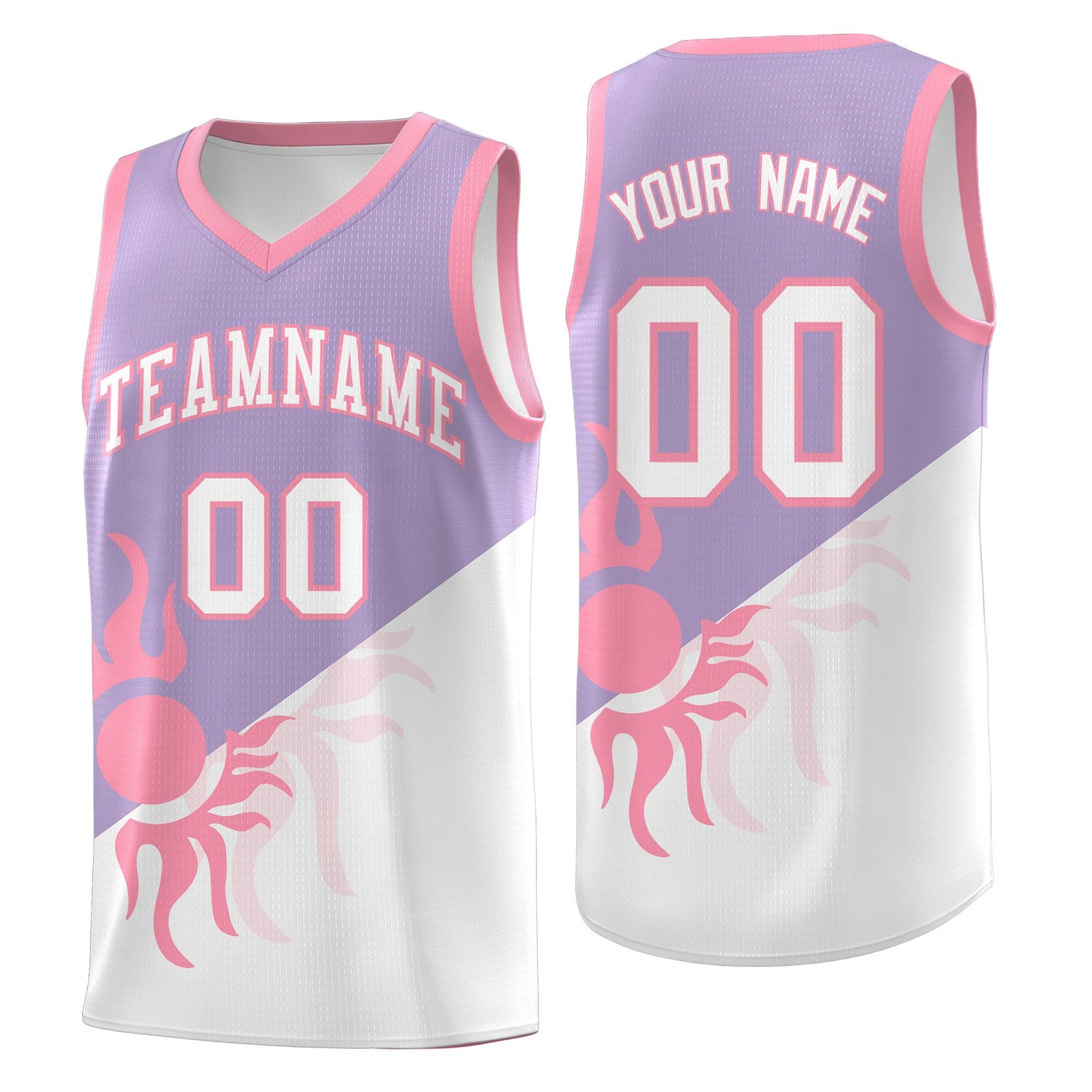 Custom Youth Basketball Jerseys - Light Purple White Radiant Sun Design Two Tone Uniforms