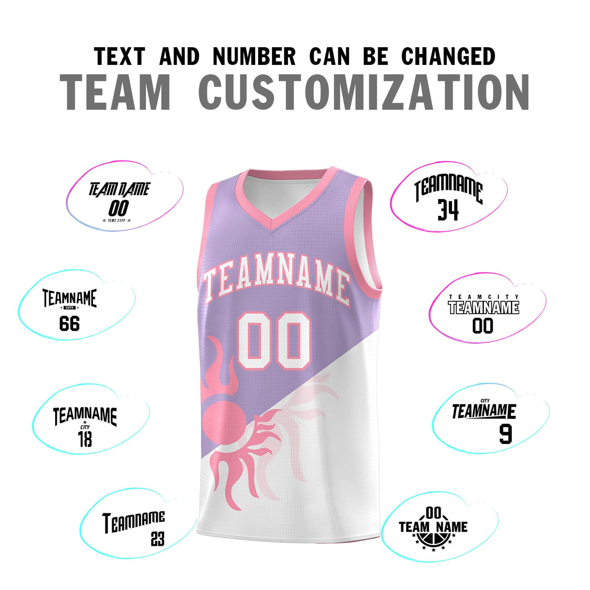 Custom Youth Basketball Jerseys - Light Purple White Radiant Sun Design Two Tone Uniforms