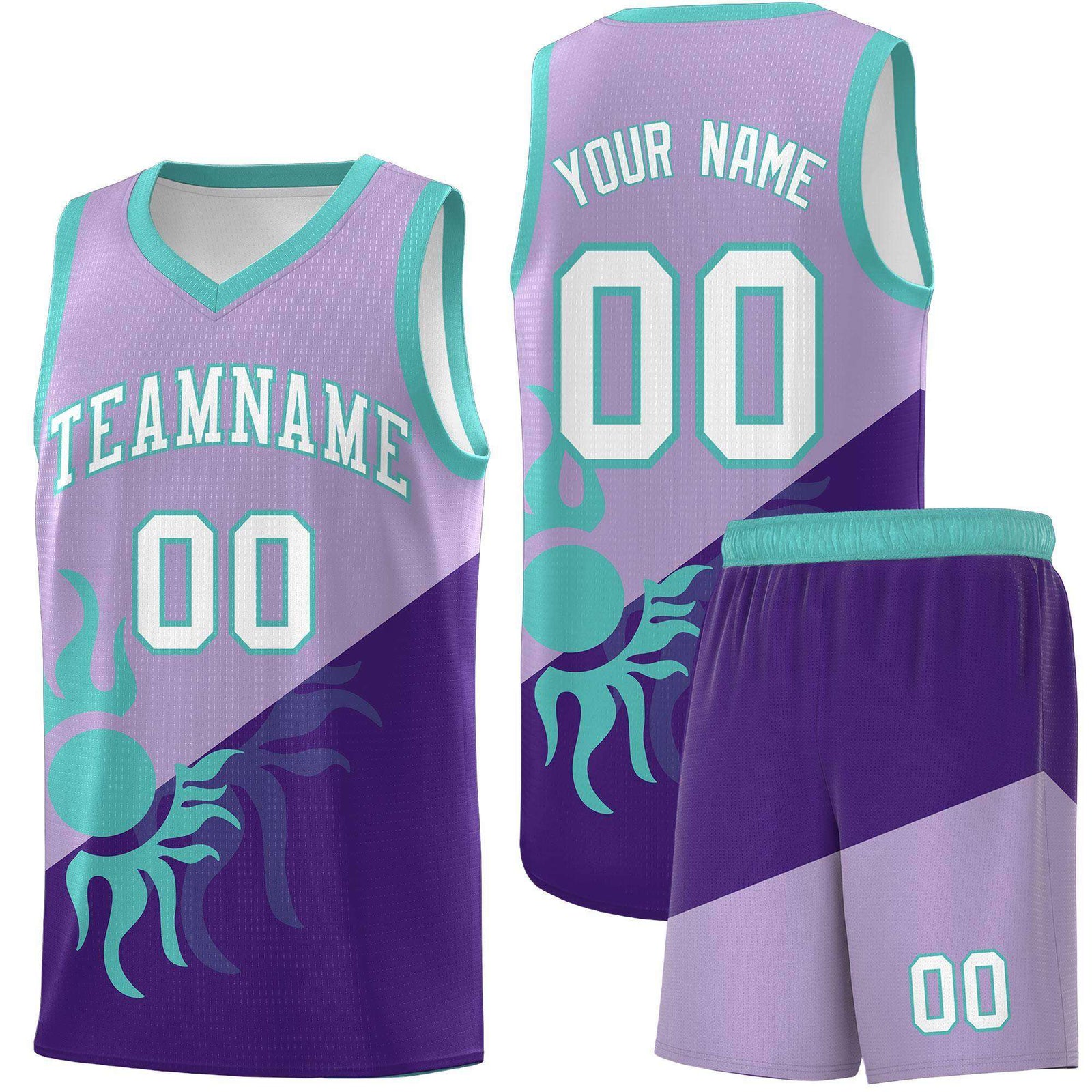 Custom Youth Basketball Jerseys - Light Purple Purple Sunburst Design Two Tone Uniforms