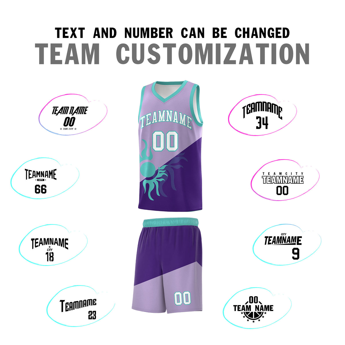 Custom Youth Basketball Jerseys - Light Purple Purple Sunburst Design Two Tone Uniforms