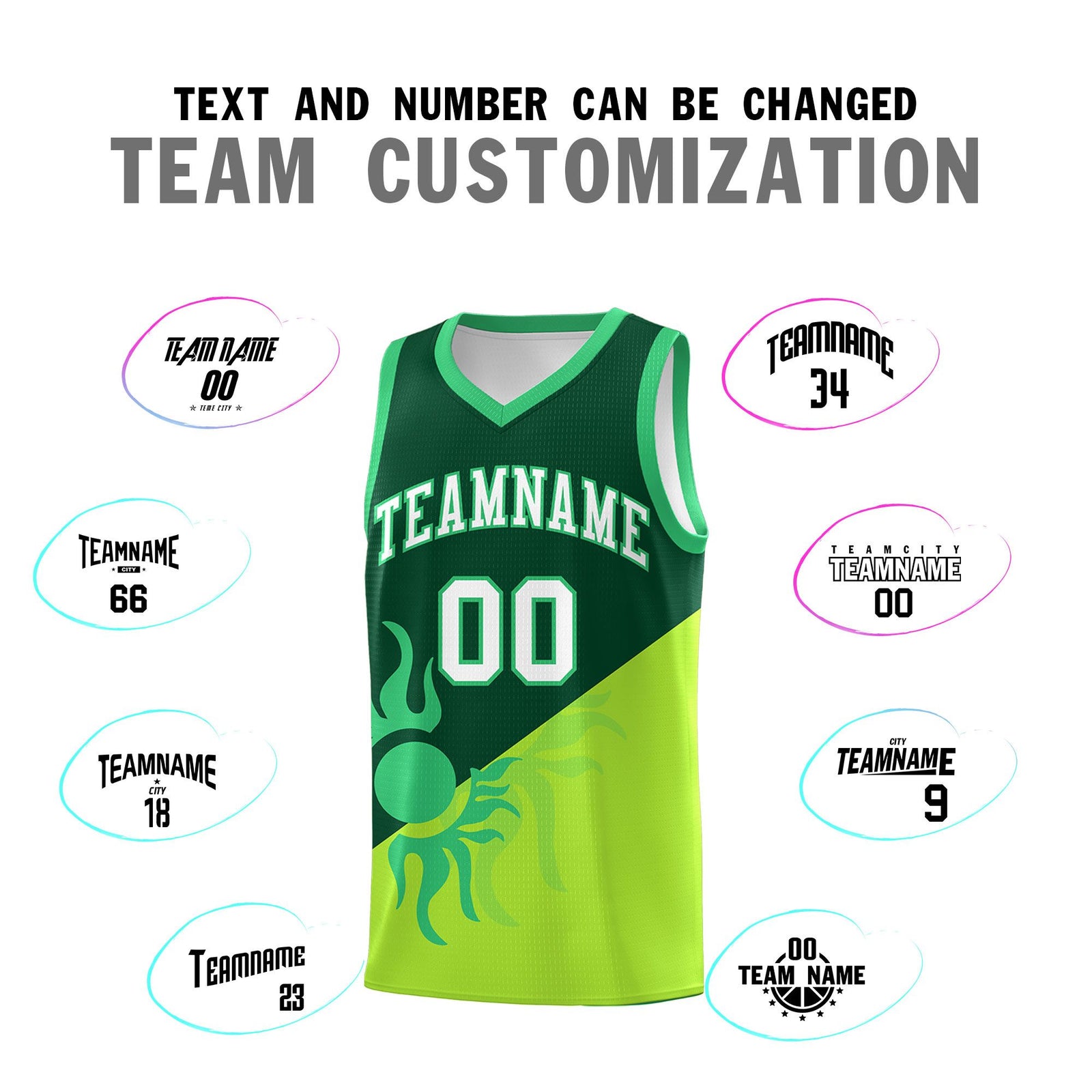 Custom Youth Basketball Jerseys - Kelly Green Neon Green Radiant Sun Design Two Tone Uniforms
