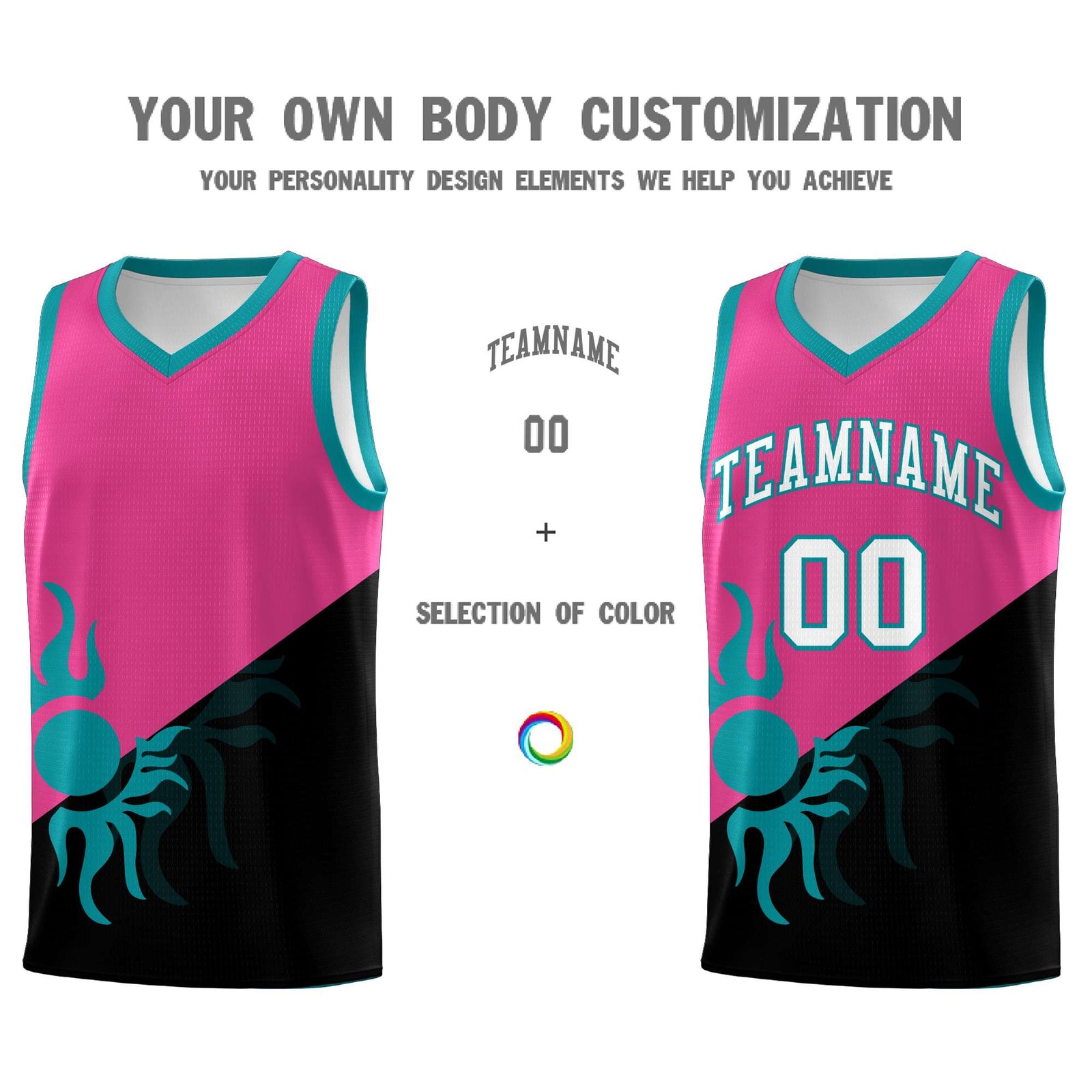 Custom Youth Basketball Jerseys - Rose Red Black Sunburst Design Two Tone Uniforms
