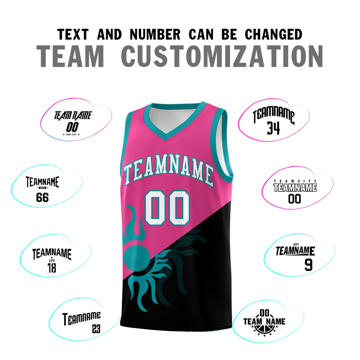 Custom Youth Basketball Jerseys - Rose Red Black Sunburst Design Two Tone Uniforms