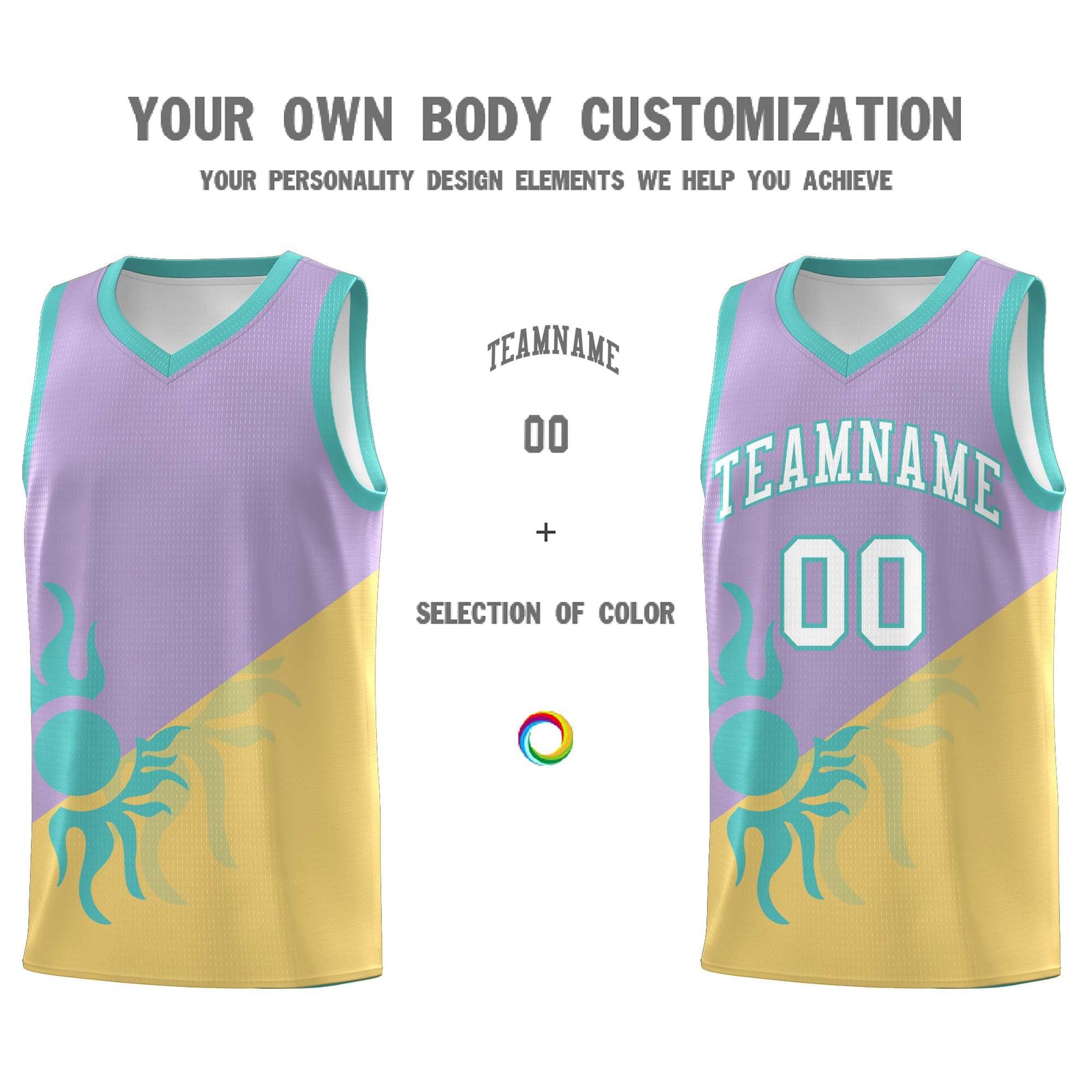 Custom Youth Basketball Jerseys - Light Purple Old Gold Radiant Sun Design Two Tone Uniforms