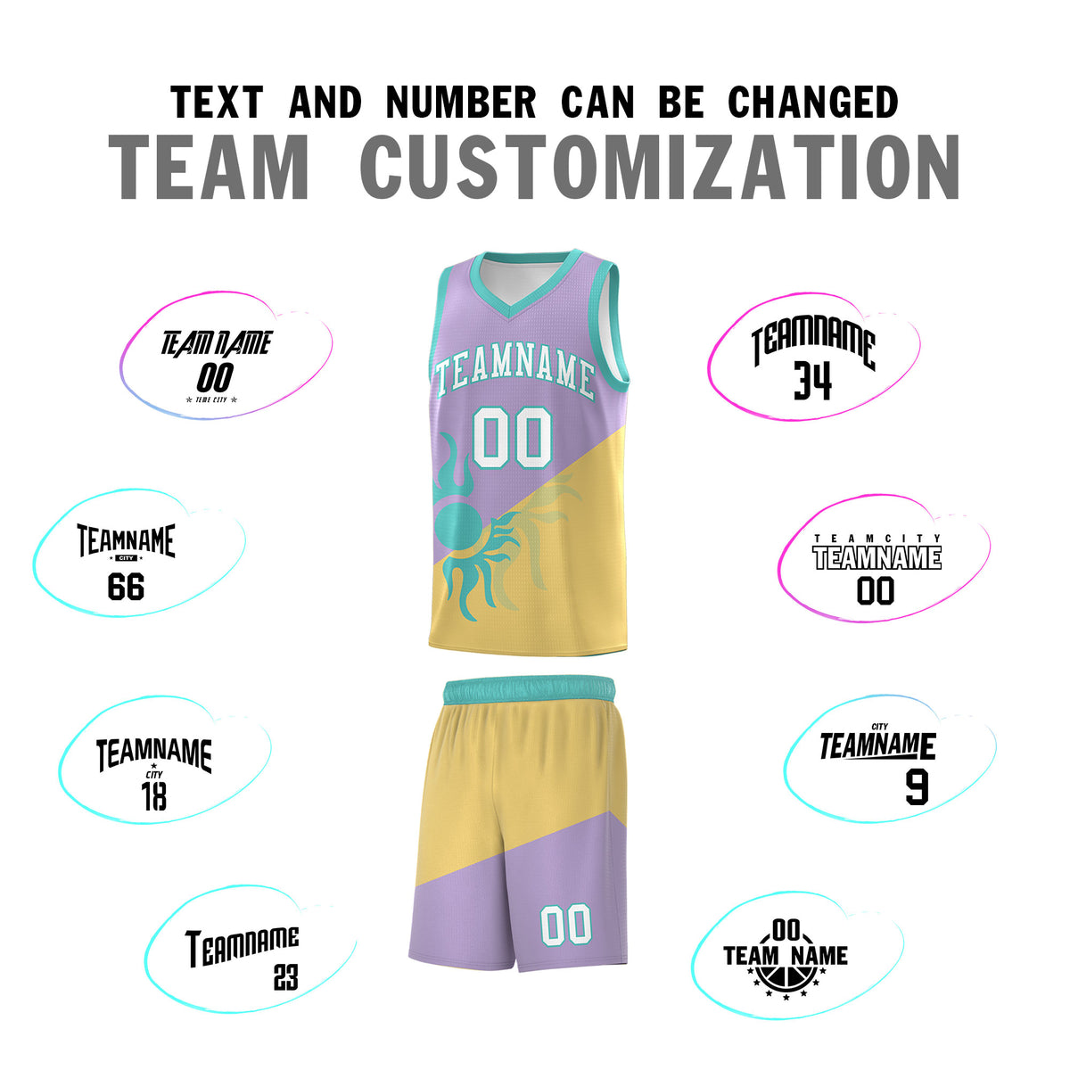 Custom Youth Basketball Jerseys - Light Purple Old Gold Radiant Sun Design Two Tone Uniforms