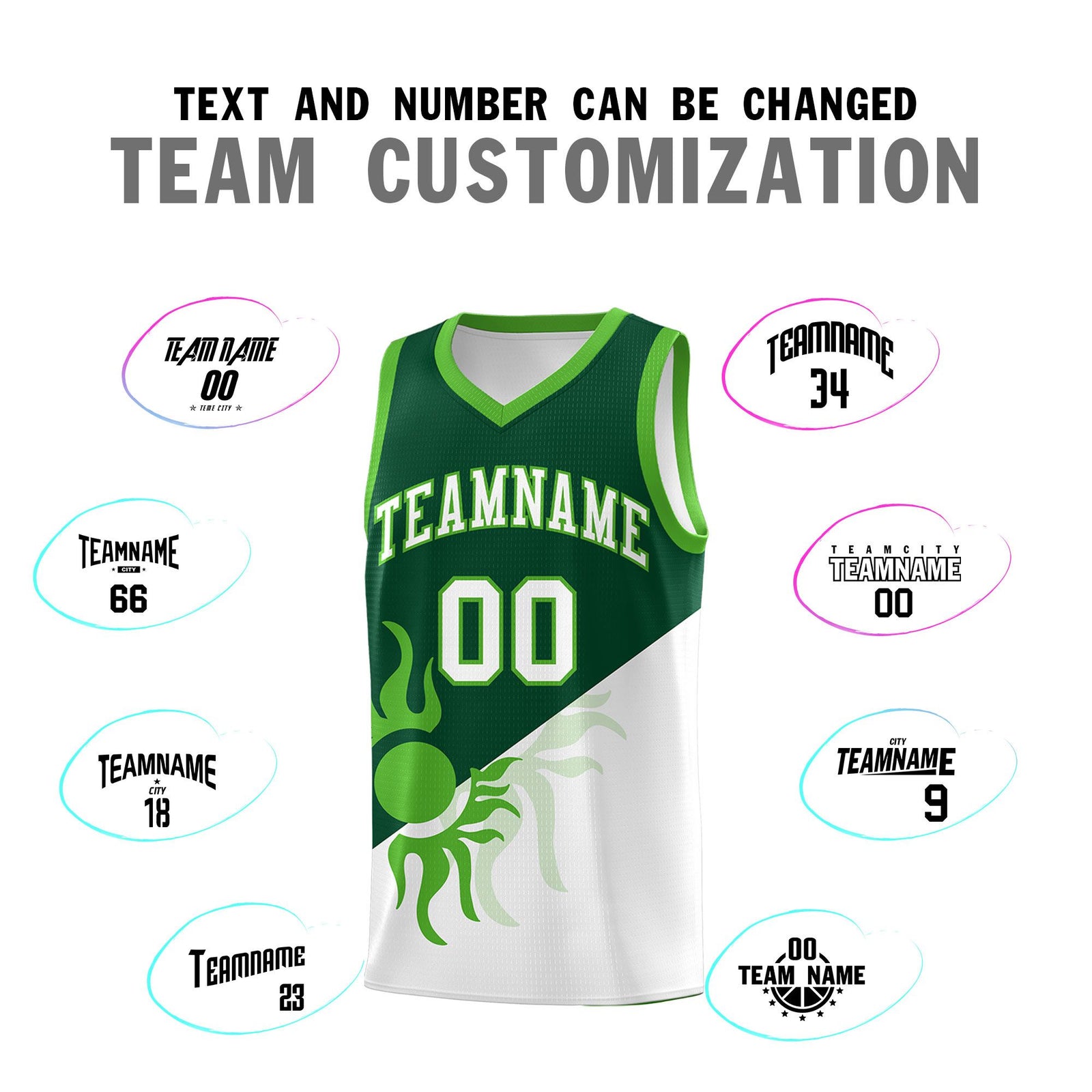 Custom Youth Basketball Jerseys - Kelly Green White Radiant Sun Design Two Tone Uniforms