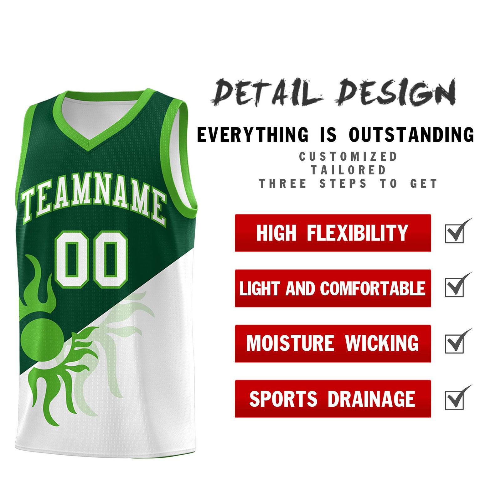 Custom Youth Basketball Jerseys - Kelly Green White Radiant Sun Design Two Tone Uniforms