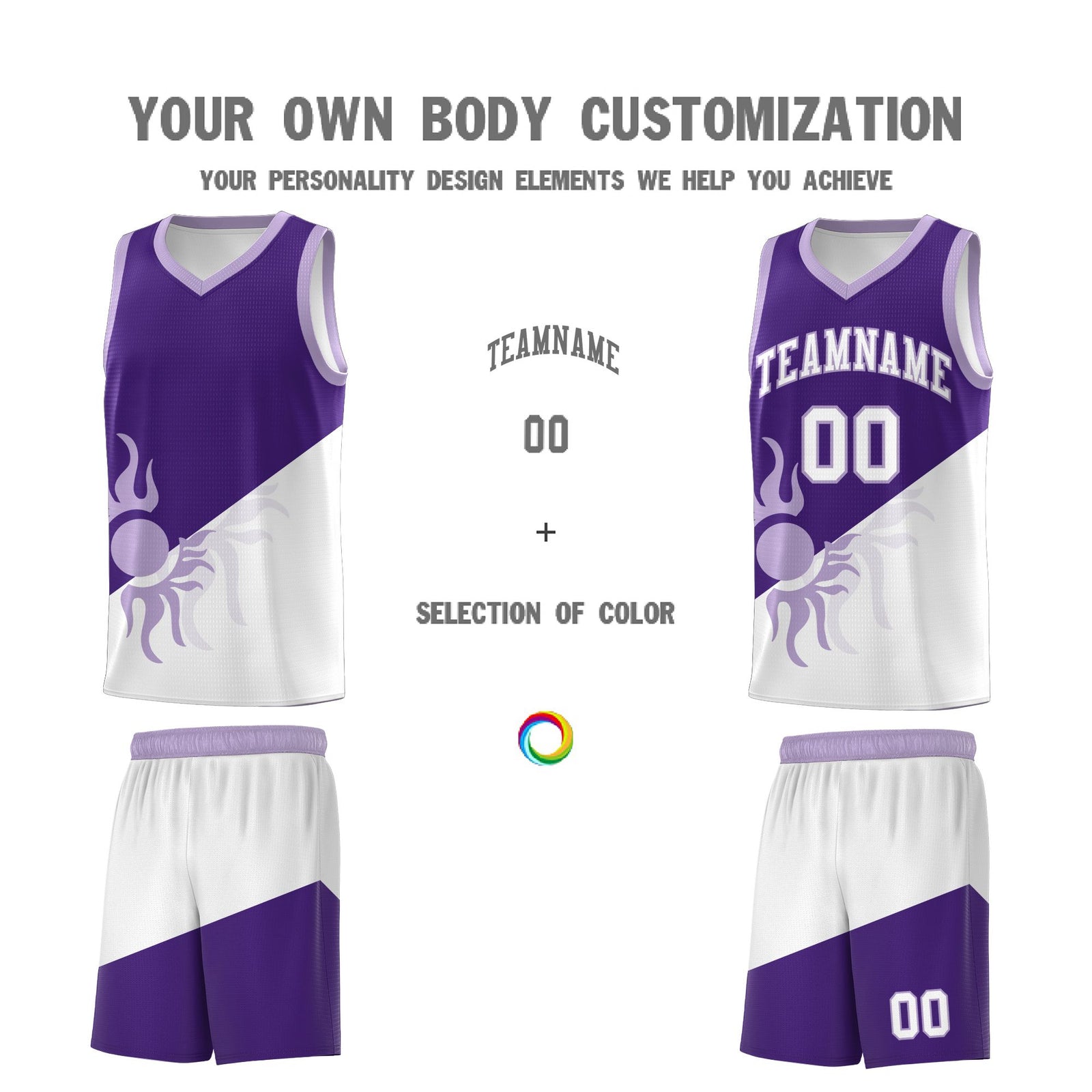Custom Youth Basketball Jerseys - Purple White Sunburst Design Two Tone Uniforms