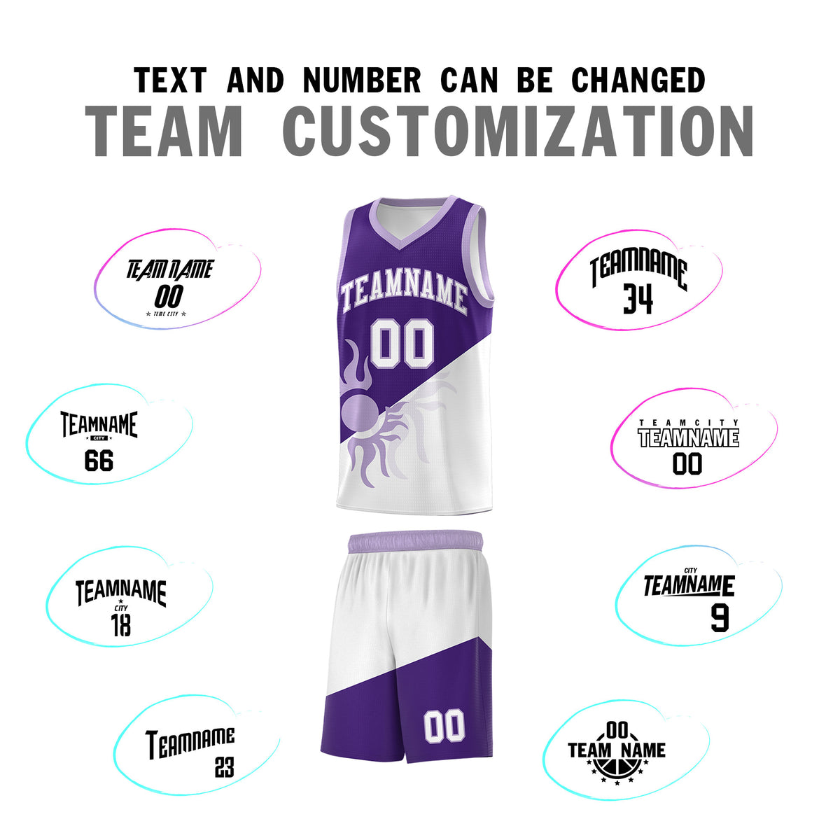 Custom Youth Basketball Jerseys - Purple White Sunburst Design Two Tone Uniforms