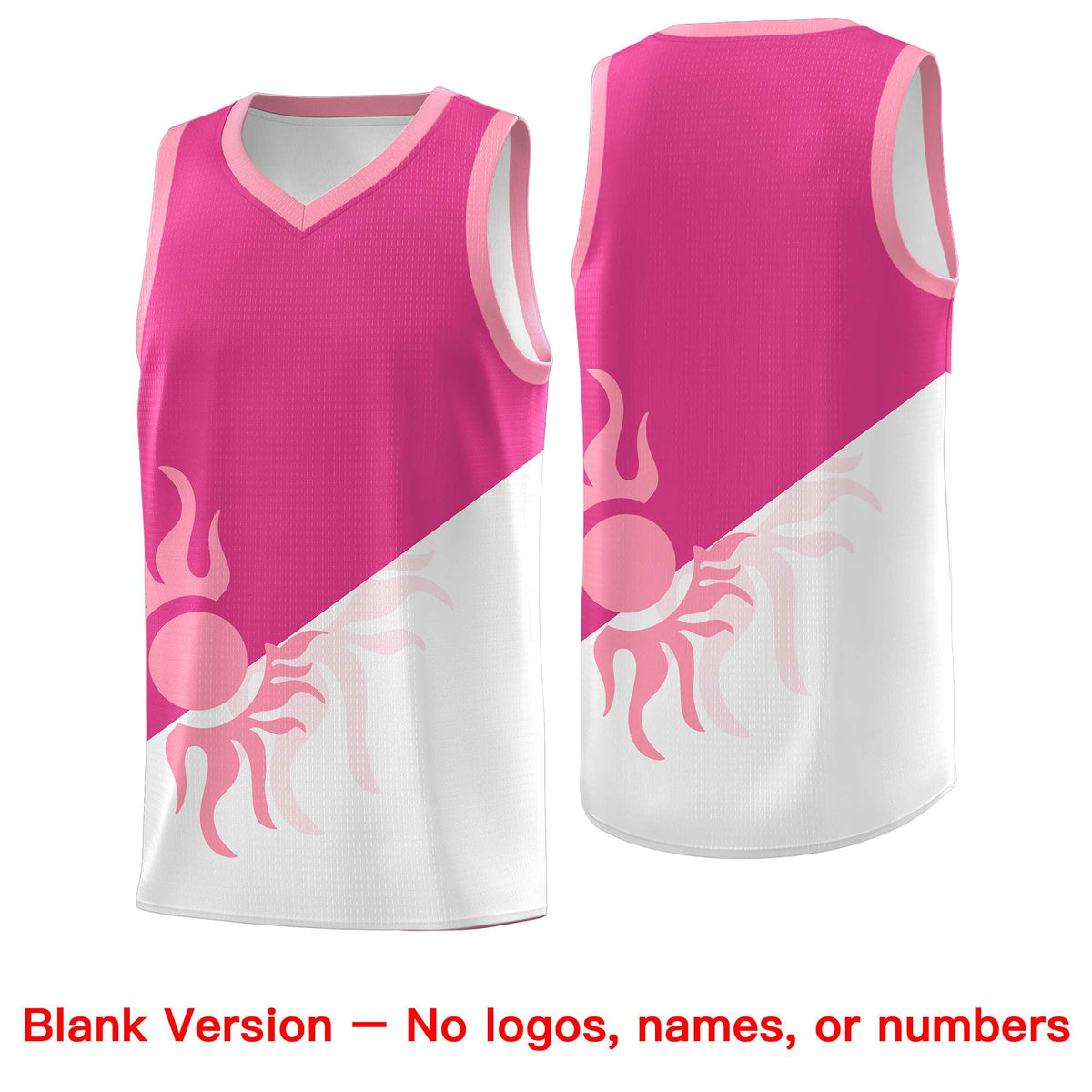 Custom Youth Basketball Jerseys - Rose Red White Radiant Sun Design Two Tone Uniforms
