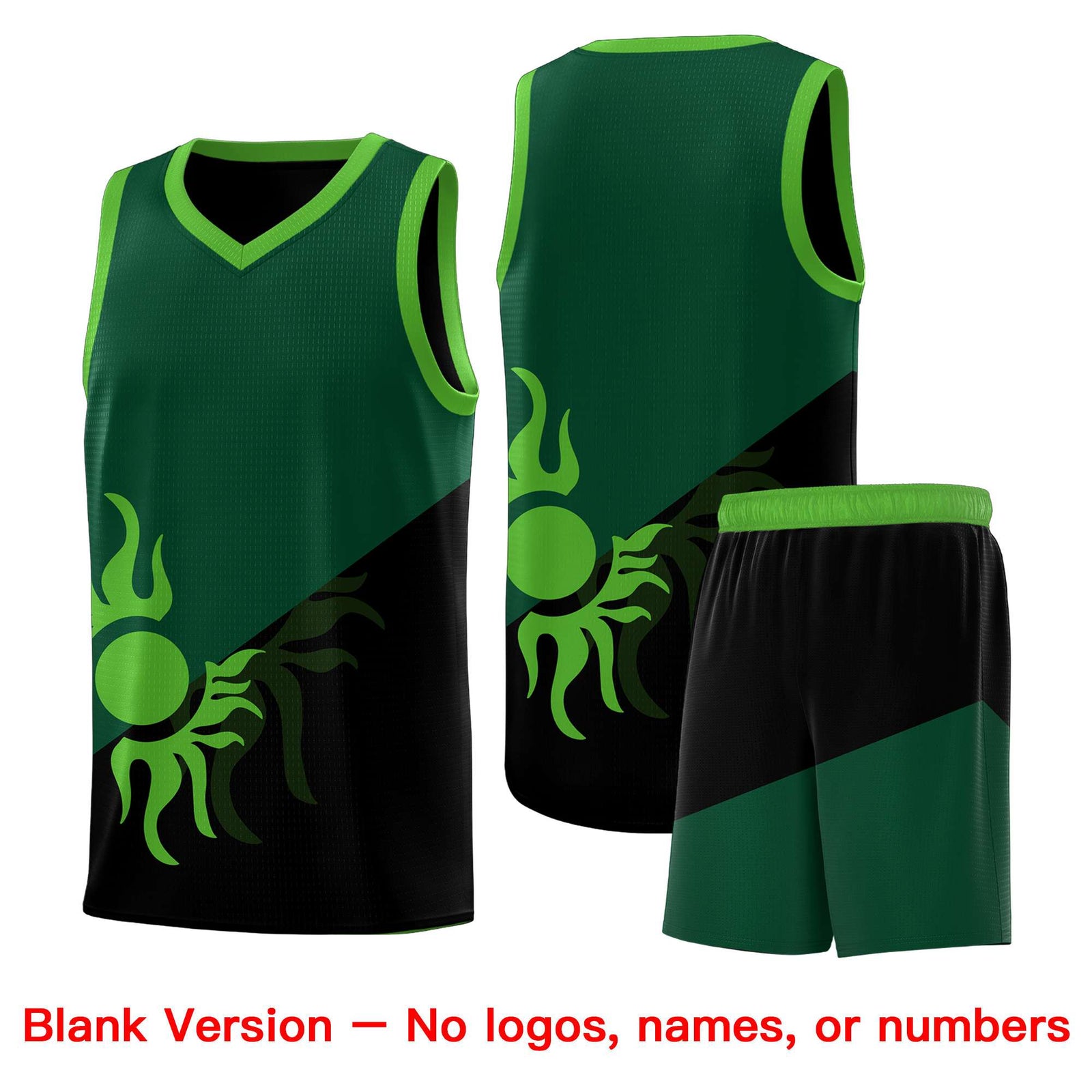 Custom Youth Basketball Jerseys - Kelly Green Black Radiant Sun Design Two Tone Uniforms