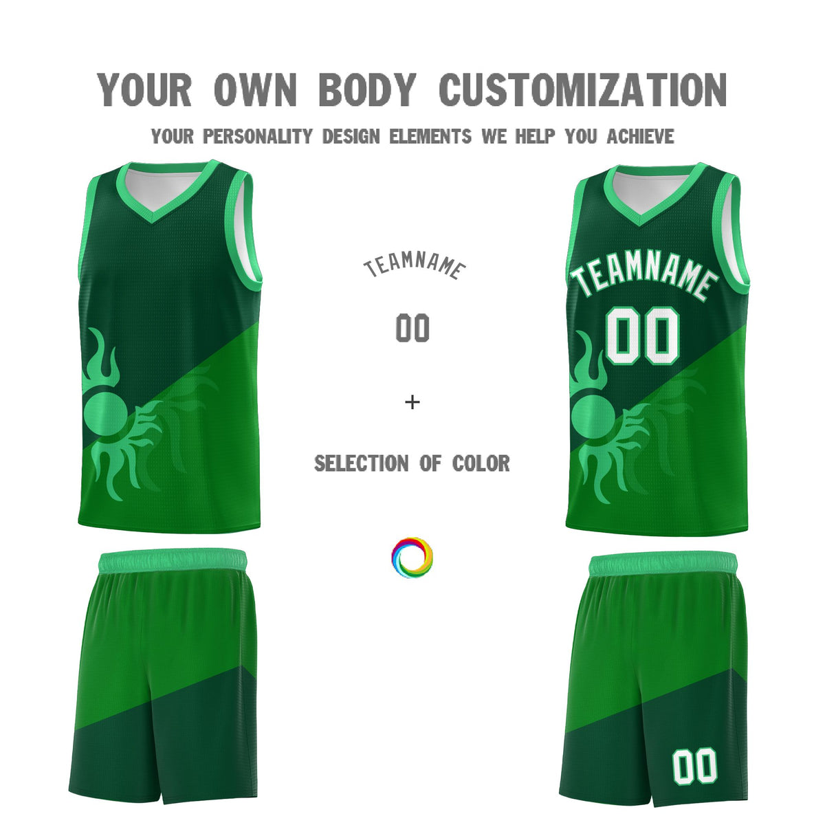 Custom Youth Basketball Jerseys - Kelly Green Kelly Green Sunburst Design Two Tone Uniforms