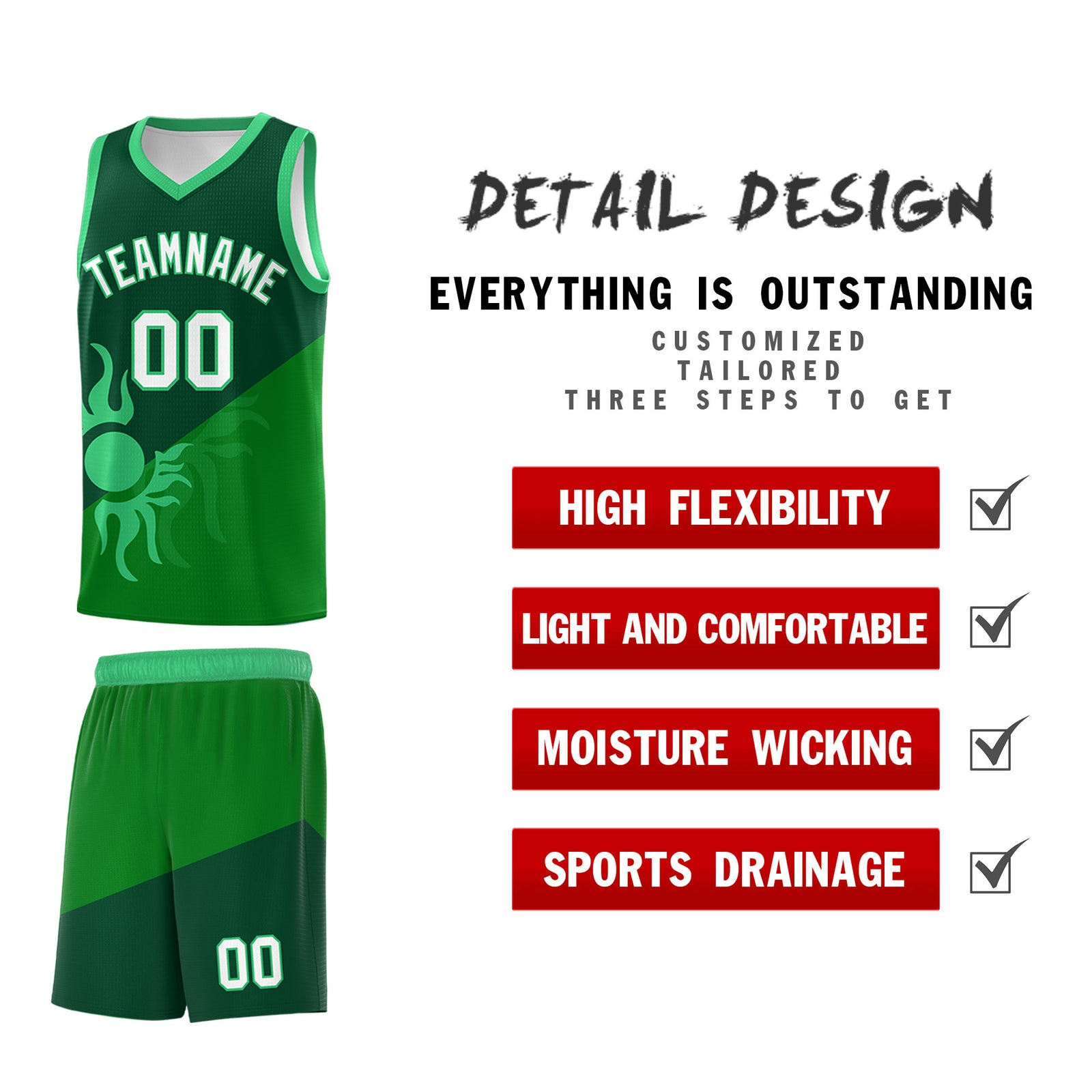Custom Youth Basketball Jerseys - Kelly Green Kelly Green Sunburst Design Two Tone Uniforms