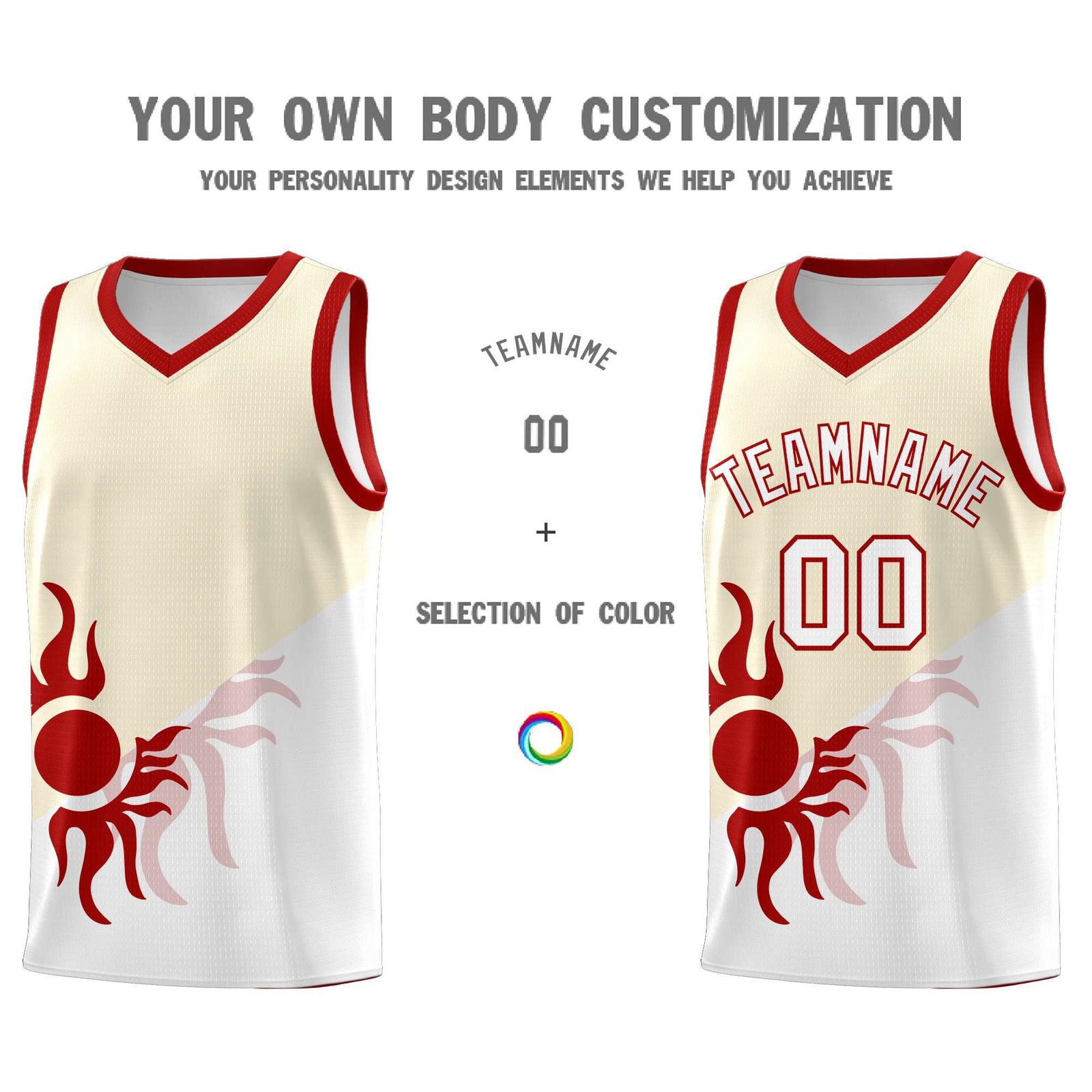 Custom Youth Basketball Jerseys - Cream White Radiant Sun Design Two Tone Uniforms