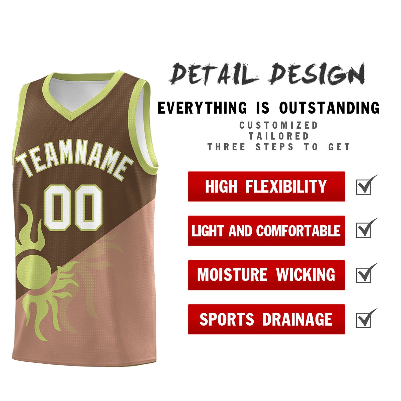 Custom Youth Basketball Jerseys - Coffee Light Brown Radiant Sun Design Two Tone Uniforms