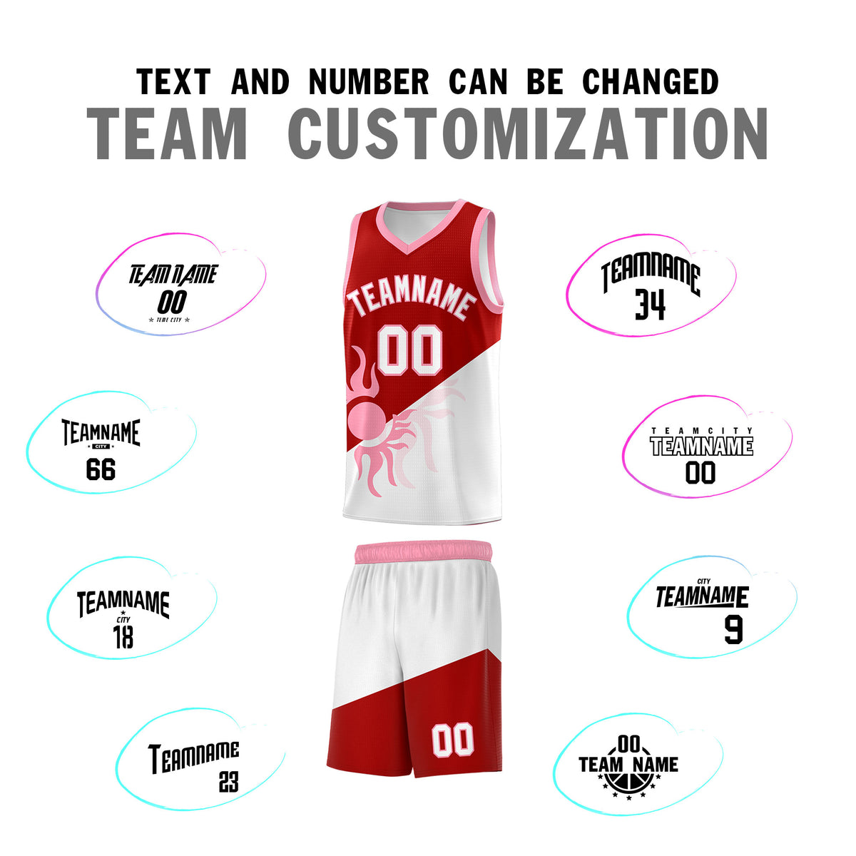 Custom Youth Basketball Jerseys - Red White Sunburst Design Two Tone Uniforms