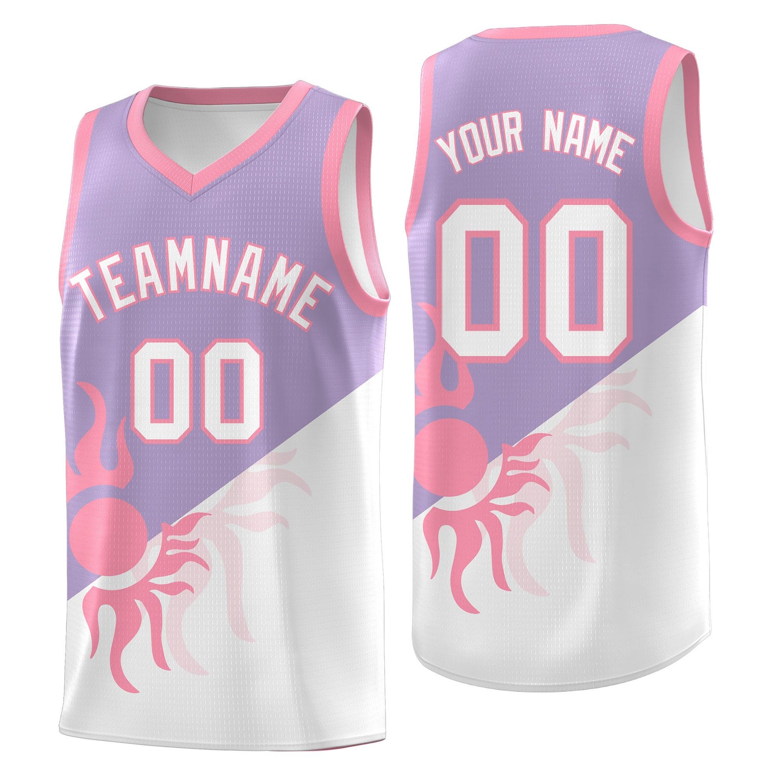 Custom Youth Basketball Jerseys - Light Purple White Radiant Sun Design Two Tone Uniforms