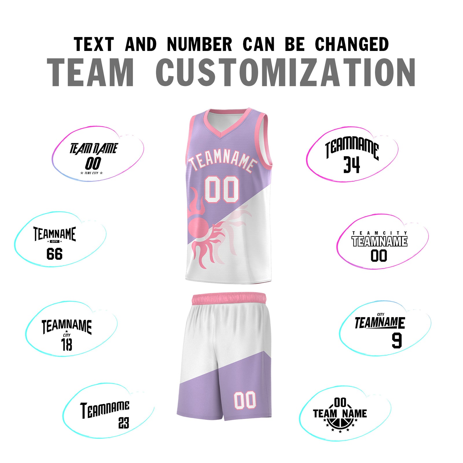 Custom Youth Basketball Jerseys - Light Purple White Radiant Sun Design Two Tone Uniforms