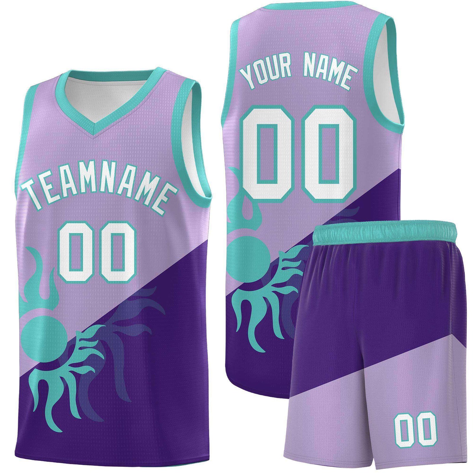 Custom Youth Basketball Jerseys - Light Purple Purple Sunburst Design Two Tone Uniforms