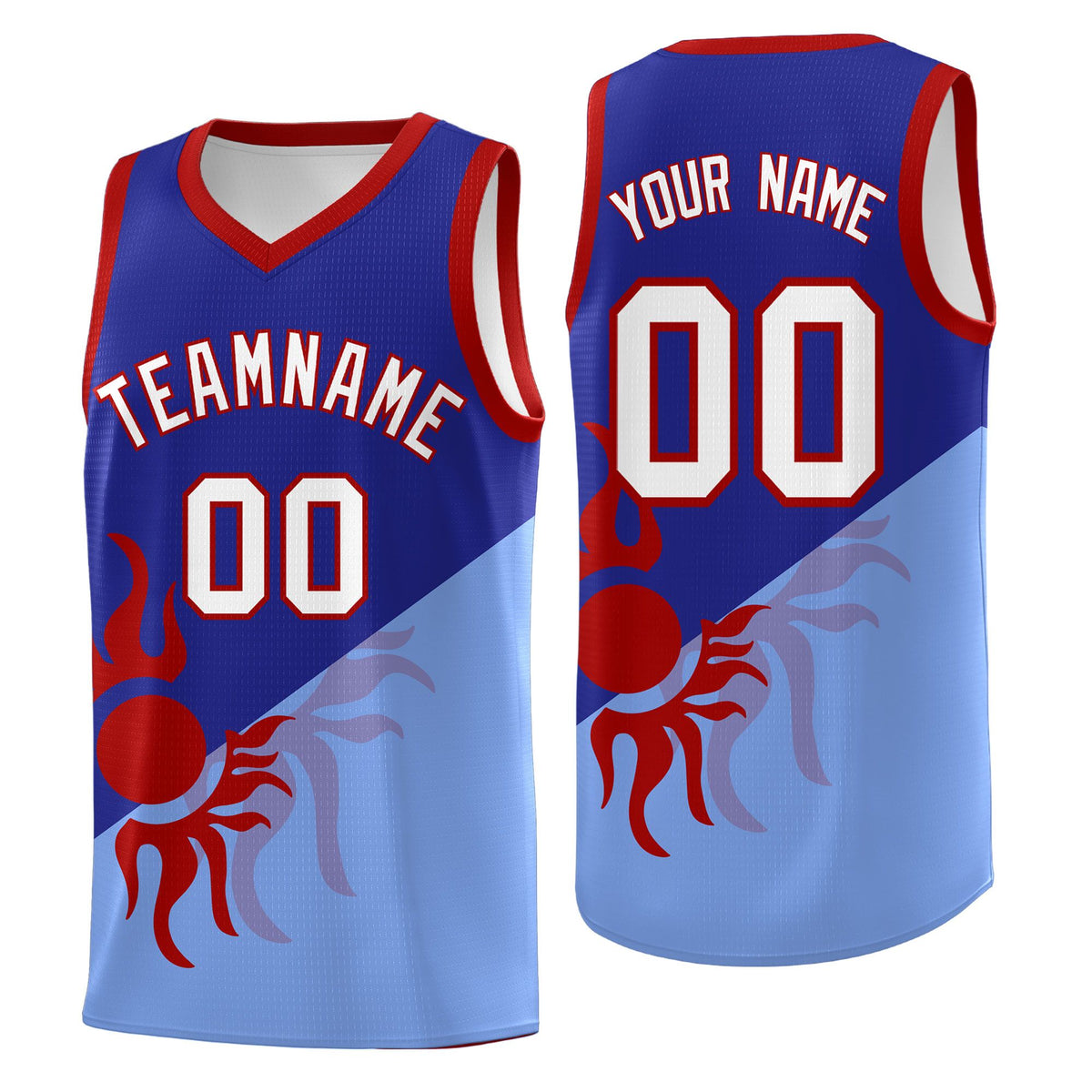 Custom Youth Basketball Jerseys - Royal Light Blue Sunburst Design Two Tone Uniforms