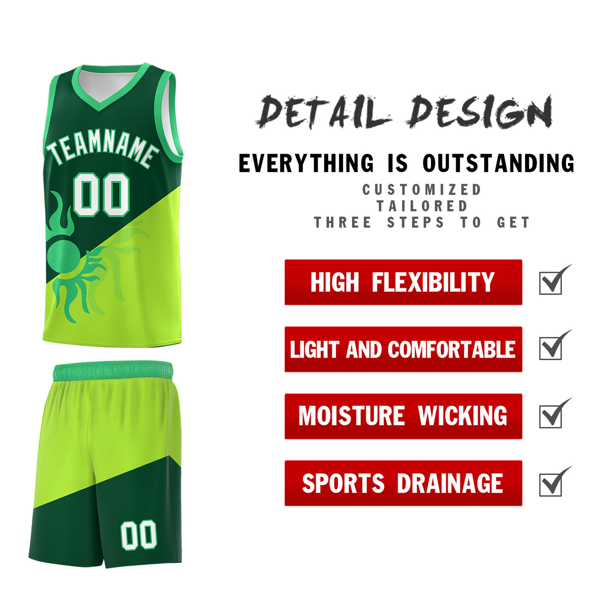 Custom Youth Basketball Jerseys - Kelly Green Neon Green Radiant Sun Design Two Tone Uniforms