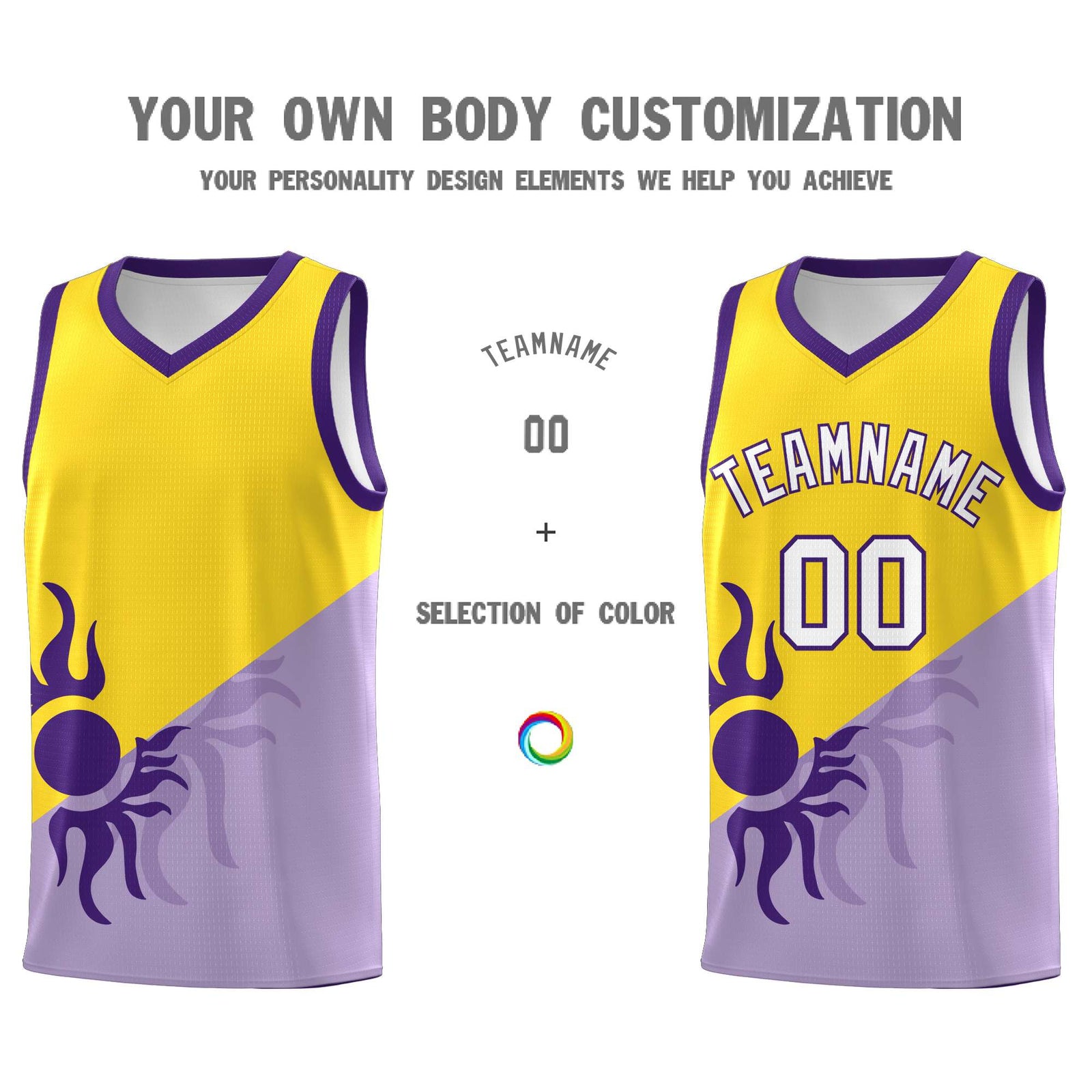 Custom Youth Basketball Jerseys - Light Purple Gold Sunburst Design Two Tone Uniforms