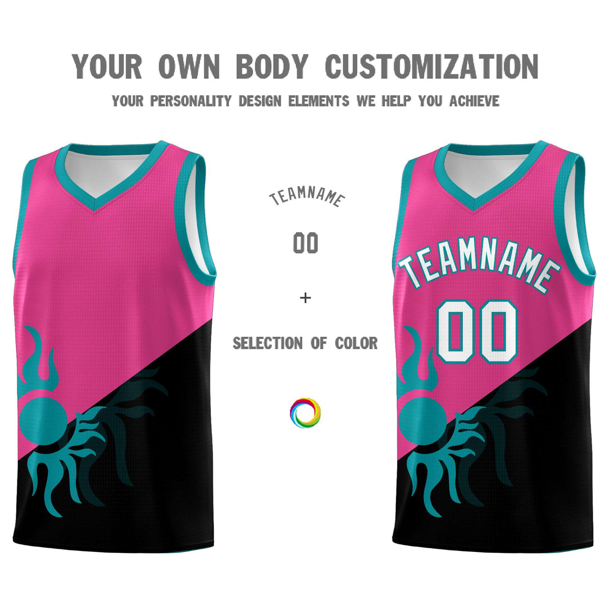 Custom Youth Basketball Jerseys - Rose Red Black Sunburst Design Two Tone Uniforms