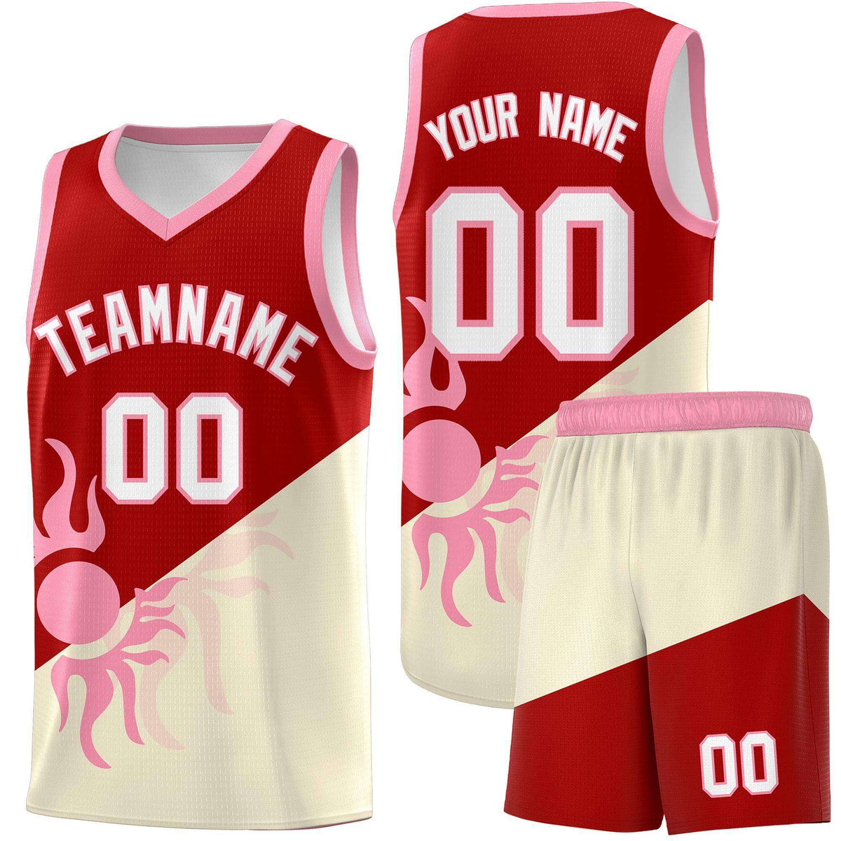 Custom Youth Basketball Jerseys - Red Light Khaki  Radiant Sun Design Two Tone Uniforms
