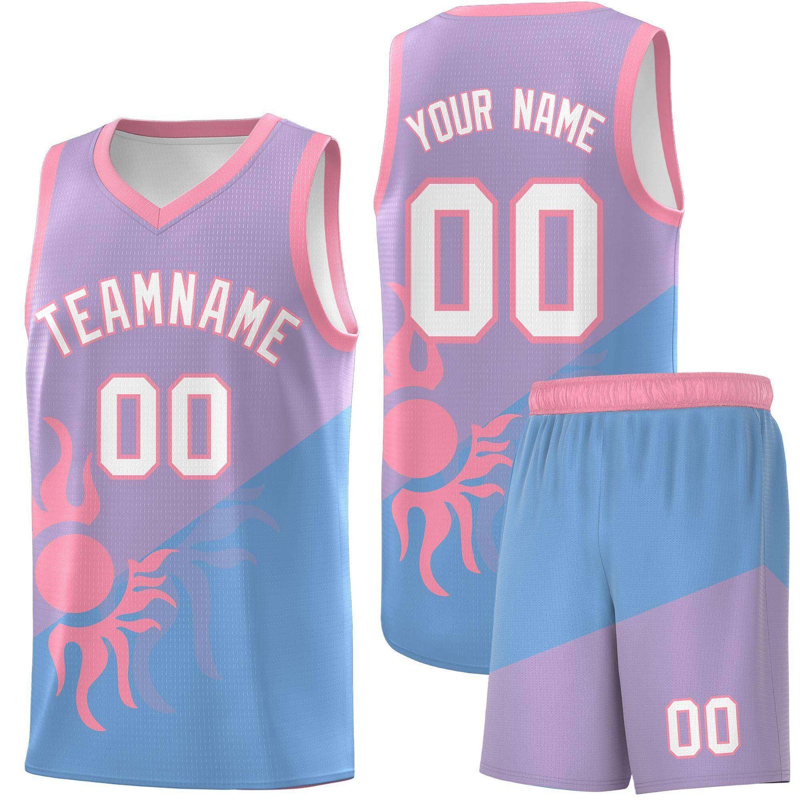 Custom Youth Basketball Jerseys - Light Purple Powder Blue Sunburst Design Two Tone Uniforms