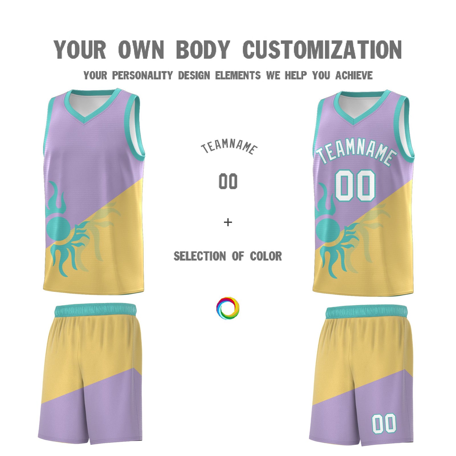 Custom Youth Basketball Jerseys - Light Purple Old Gold Radiant Sun Design Two Tone Uniforms