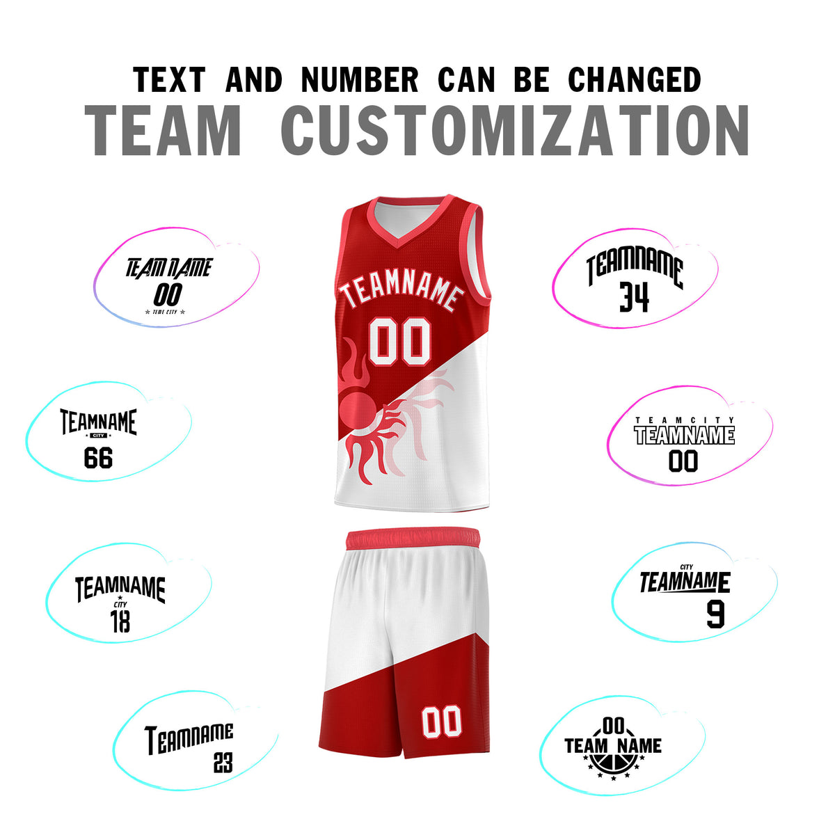 Custom Youth Basketball Jerseys - Red White Sunburst Design Two Tone Uniforms