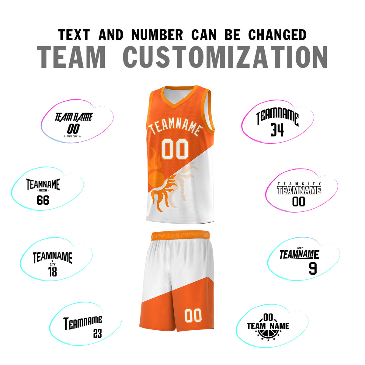 Custom Youth Basketball Jerseys - Orange White Radiant Sun Design Two Tone Uniforms