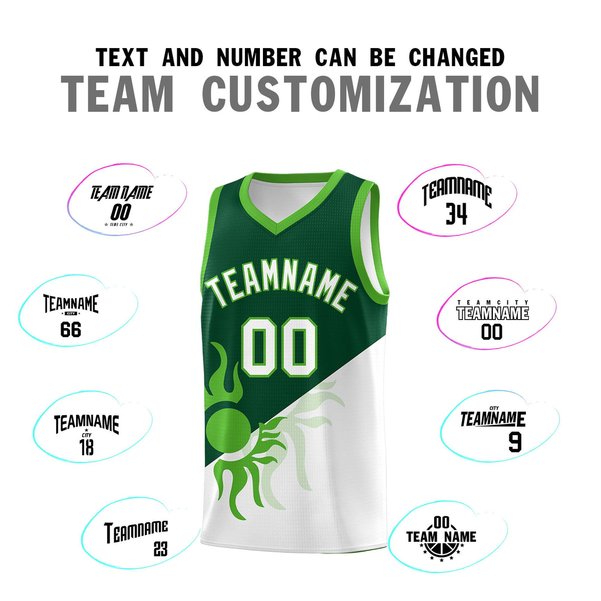 Custom Youth Basketball Jerseys - Kelly Green White Radiant Sun Design Two Tone Uniforms