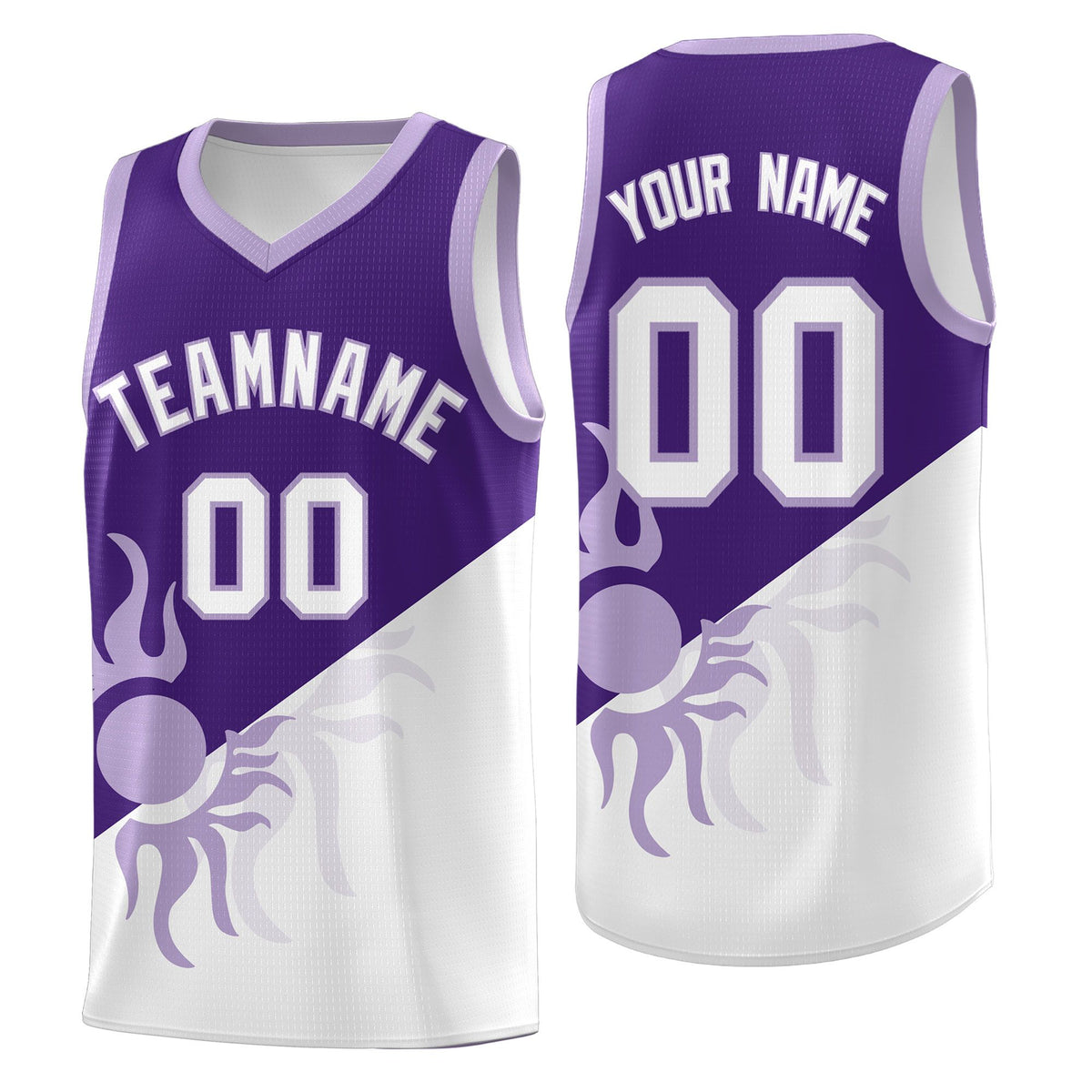 Custom Youth Basketball Jerseys - Purple White Sunburst Design Two Tone Uniforms
