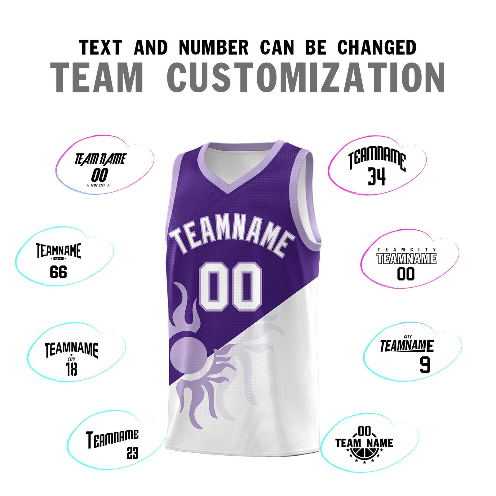 Custom Youth Basketball Jerseys - Purple White Sunburst Design Two Tone Uniforms