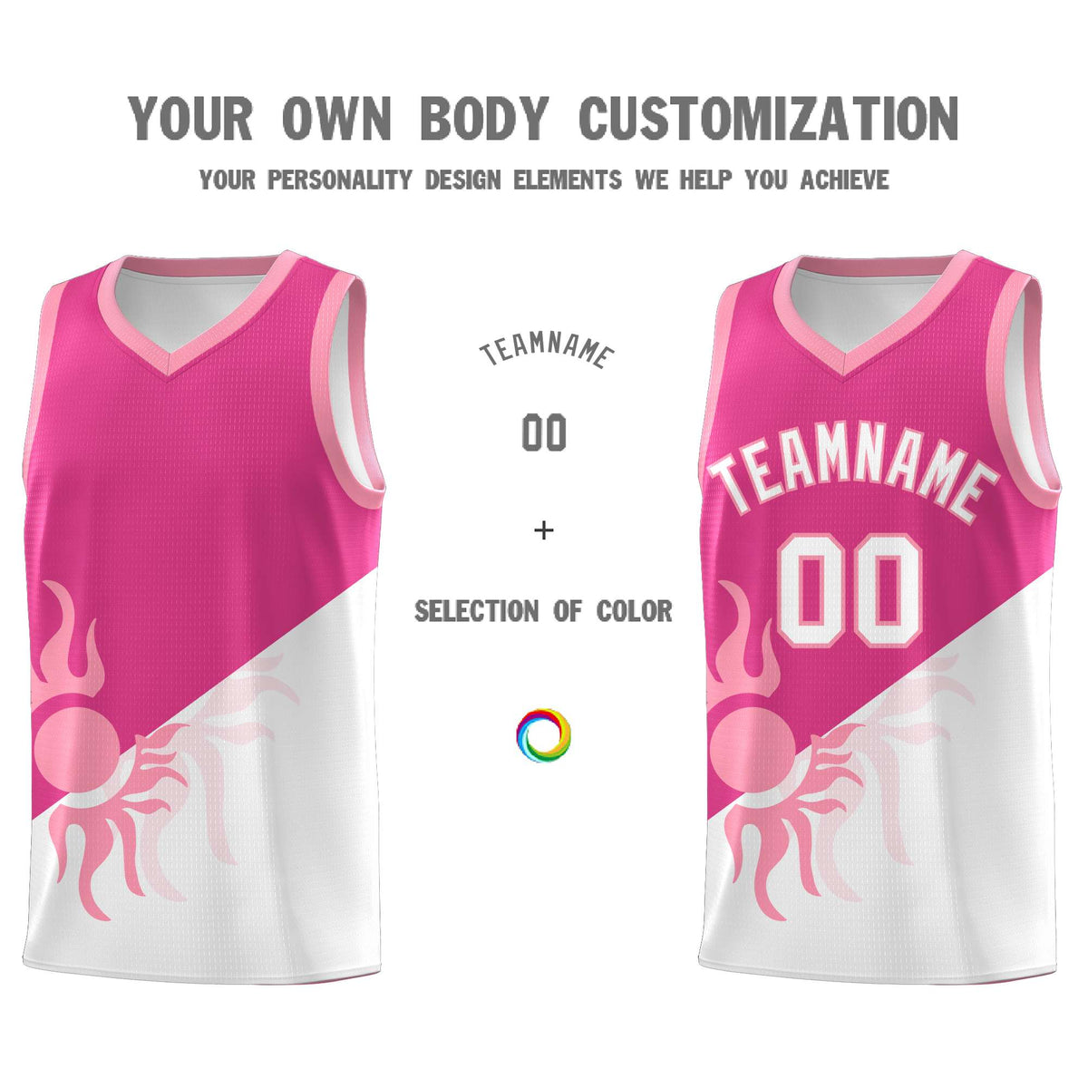 Custom Youth Basketball Jerseys - Rose Red White Radiant Sun Design Two Tone Uniforms