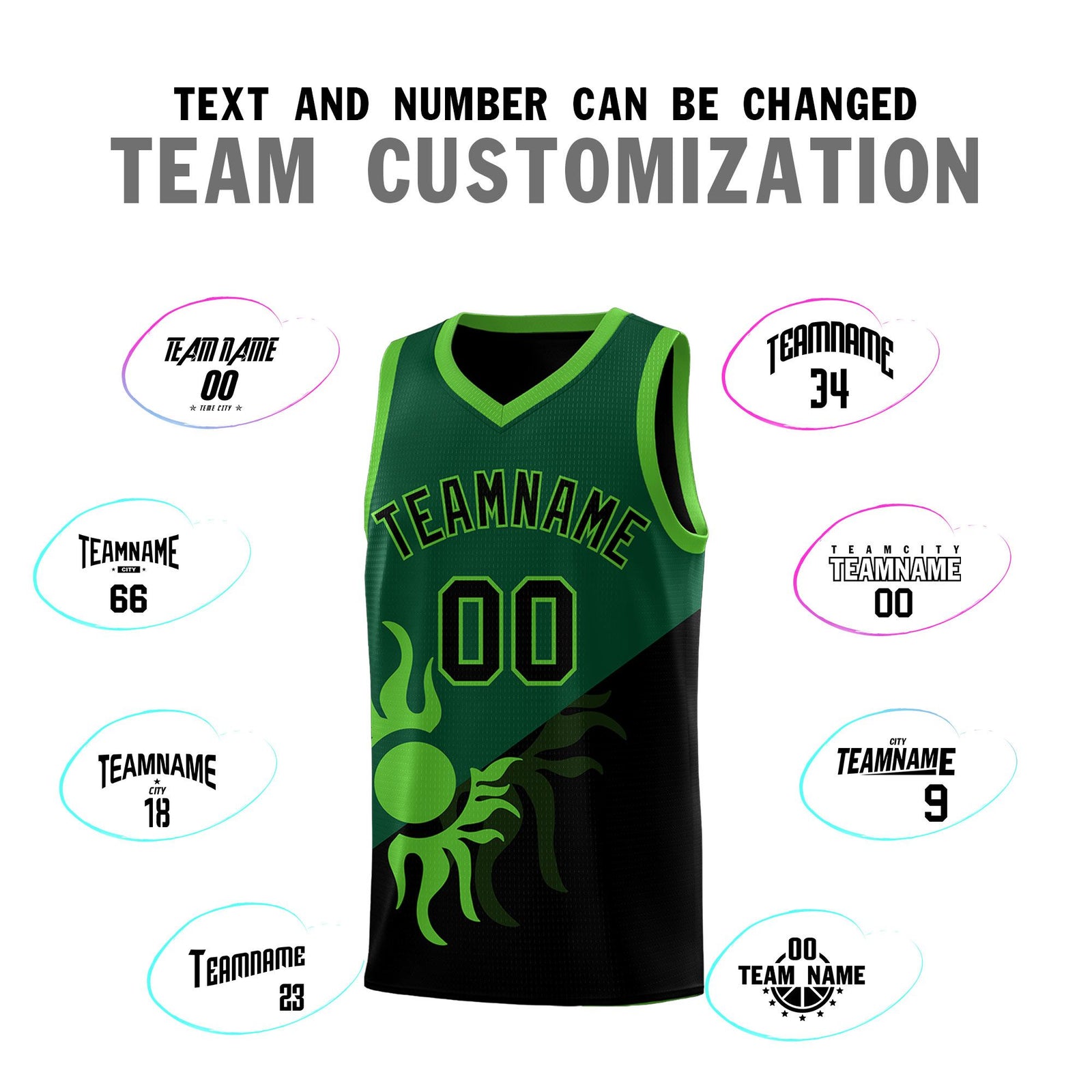 Custom Youth Basketball Jerseys - Kelly Green Black Radiant Sun Design Two Tone Uniforms