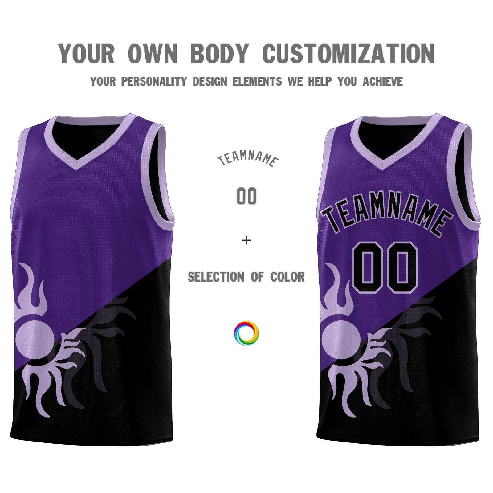 Custom Youth Basketball Jerseys - Purple Black Sunburst Design Two Tone Uniforms