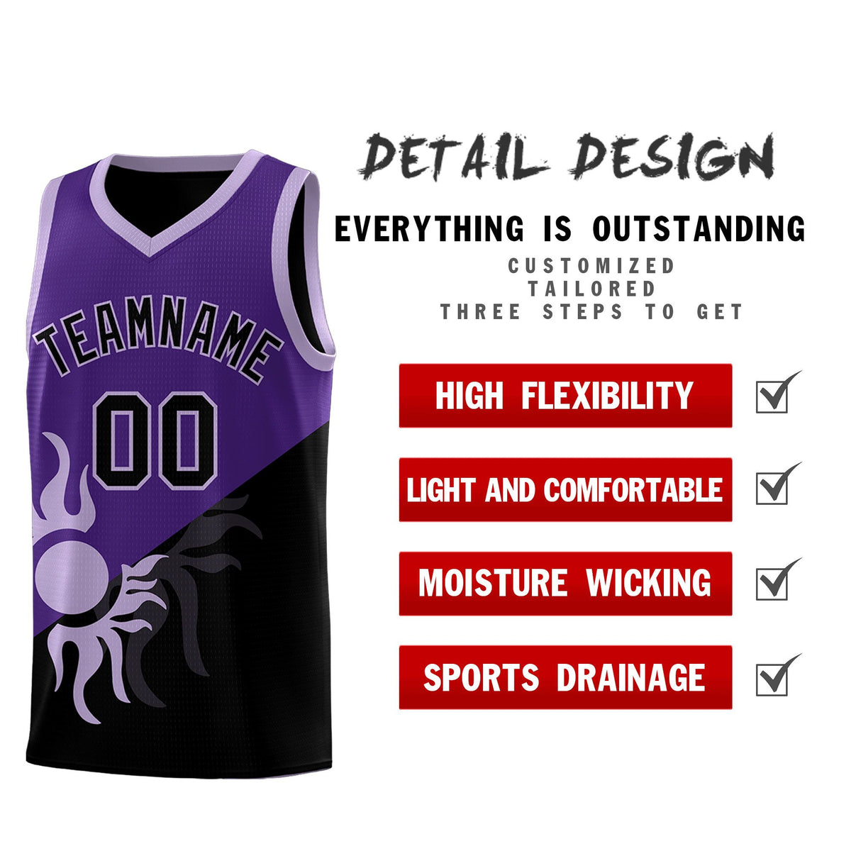 Custom Youth Basketball Jerseys - Purple Black Sunburst Design Two Tone Uniforms