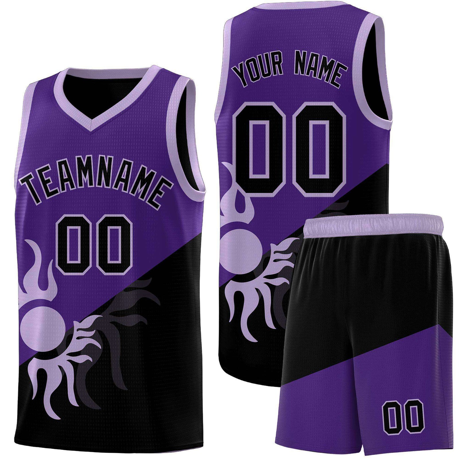 Custom Youth Basketball Jerseys - Purple Black Sunburst Design Two Tone Uniforms