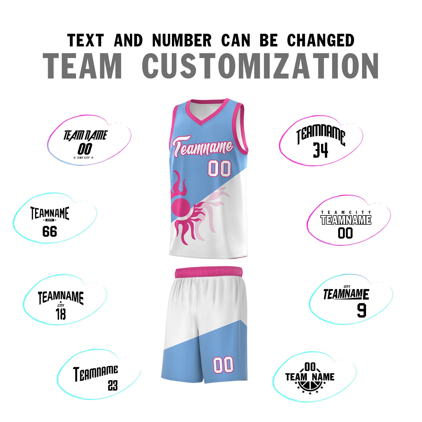 Custom Youth Basketball Jerseys - Powder Blue White Sunburst Design Two Tone Uniforms