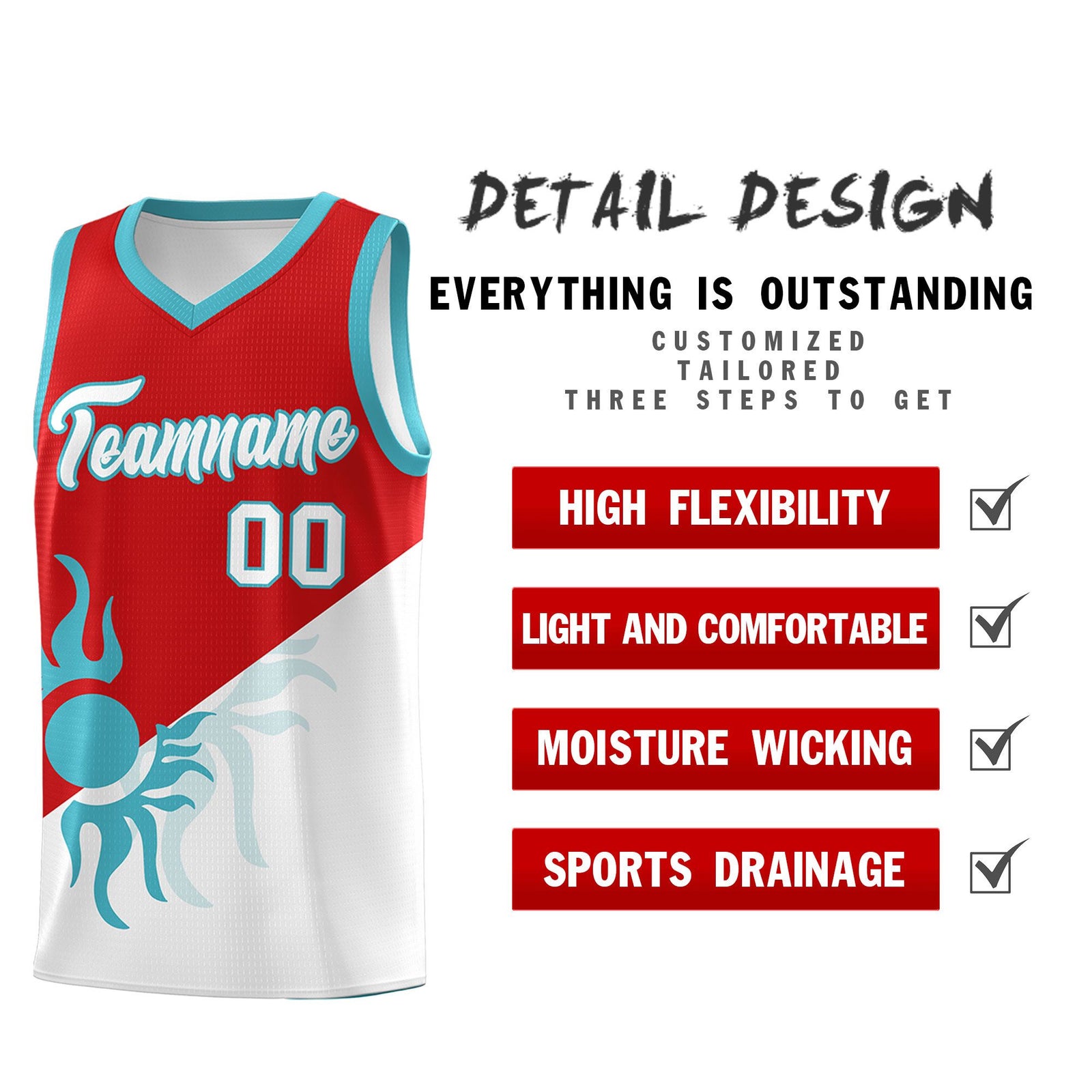 Custom Youth Basketball Jerseys - Red White Radiant Sun Design Two Tone Uniforms