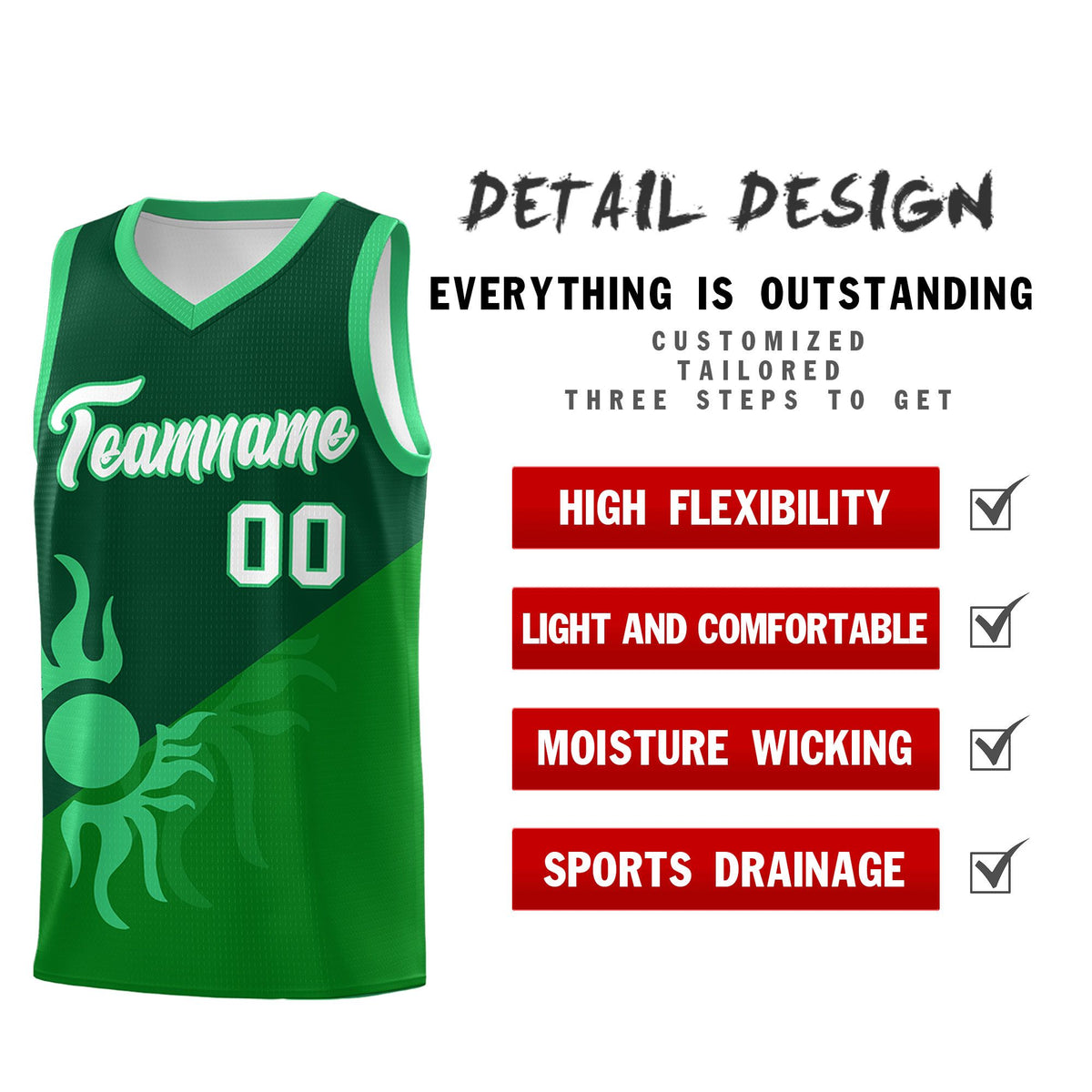 Custom Youth Basketball Jerseys - Kelly Green Kelly Green Sunburst Design Two Tone Uniforms