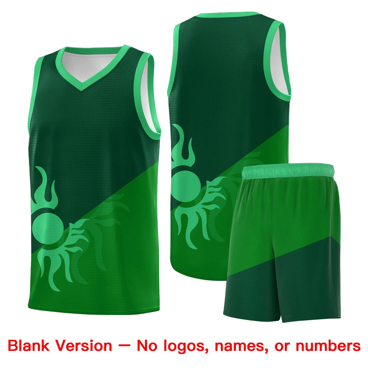 Custom Youth Basketball Jerseys - Kelly Green Kelly Green Sunburst Design Two Tone Uniforms